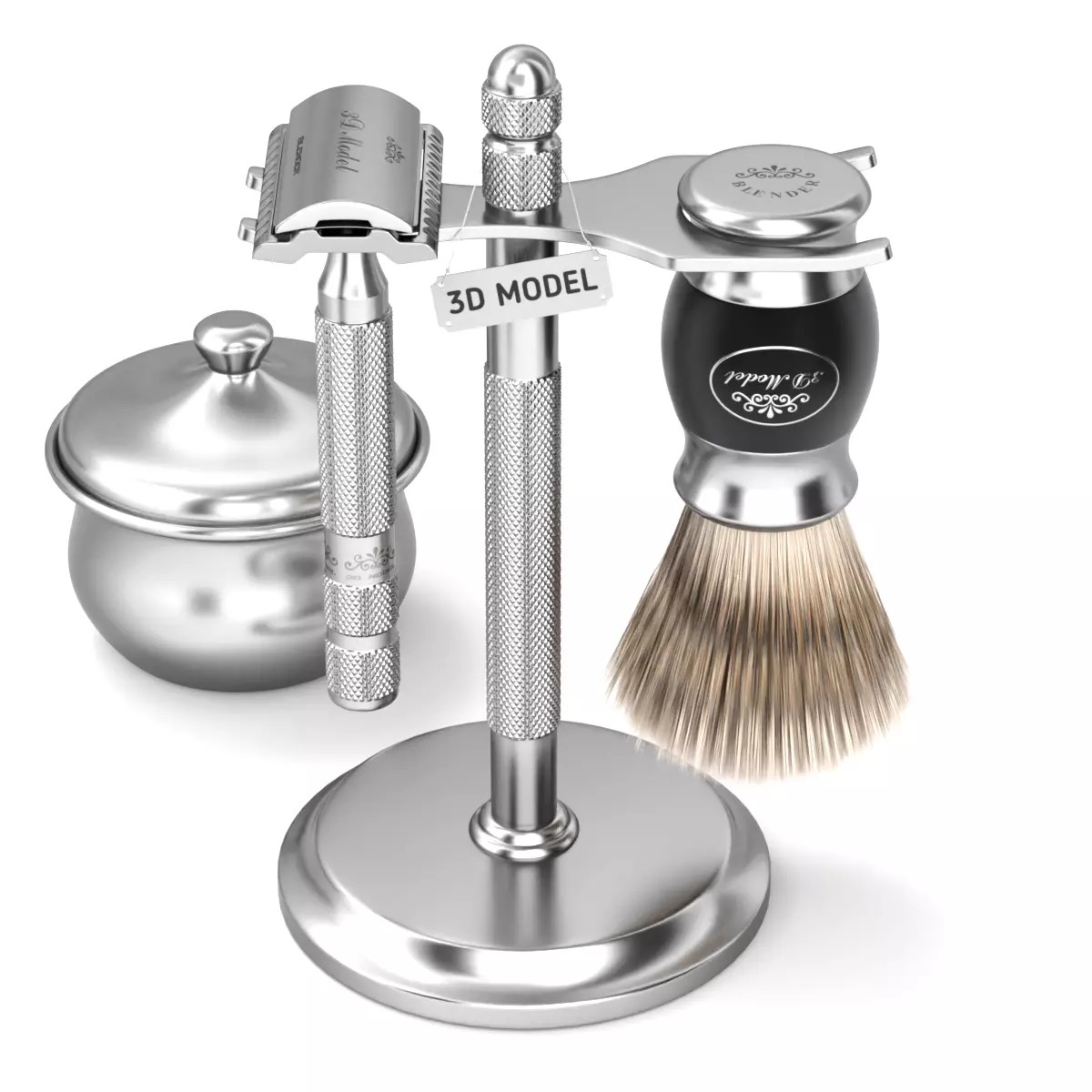 Shaving Kit with Metal Handles - Game-Ready 3D Model - View 2