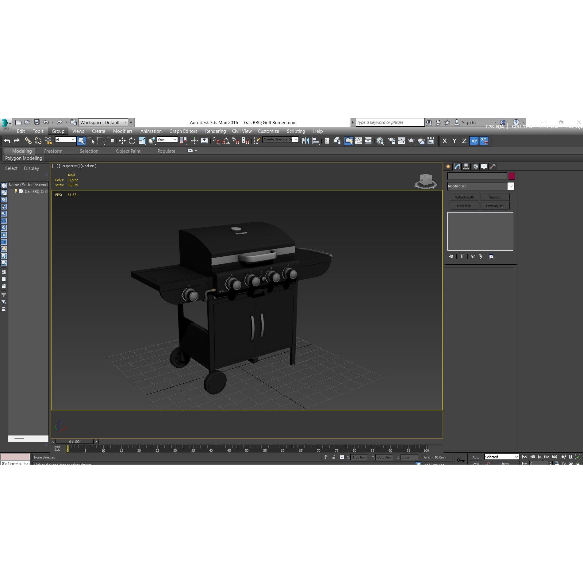 Gas BBQ Grill Burner - Low-Poly 3D Model