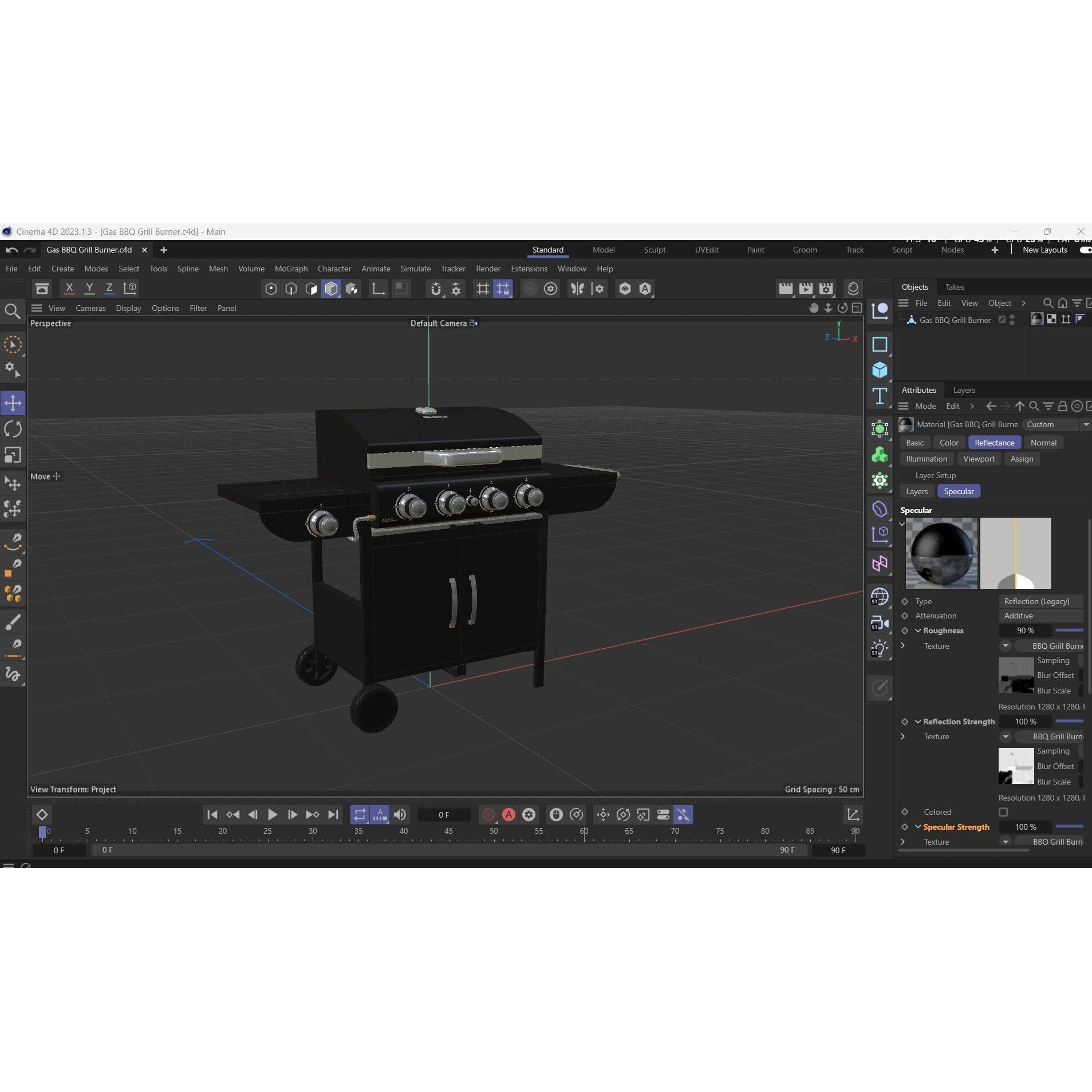 Gas BBQ Grill Burner - Low-Poly 3D Model - View 18