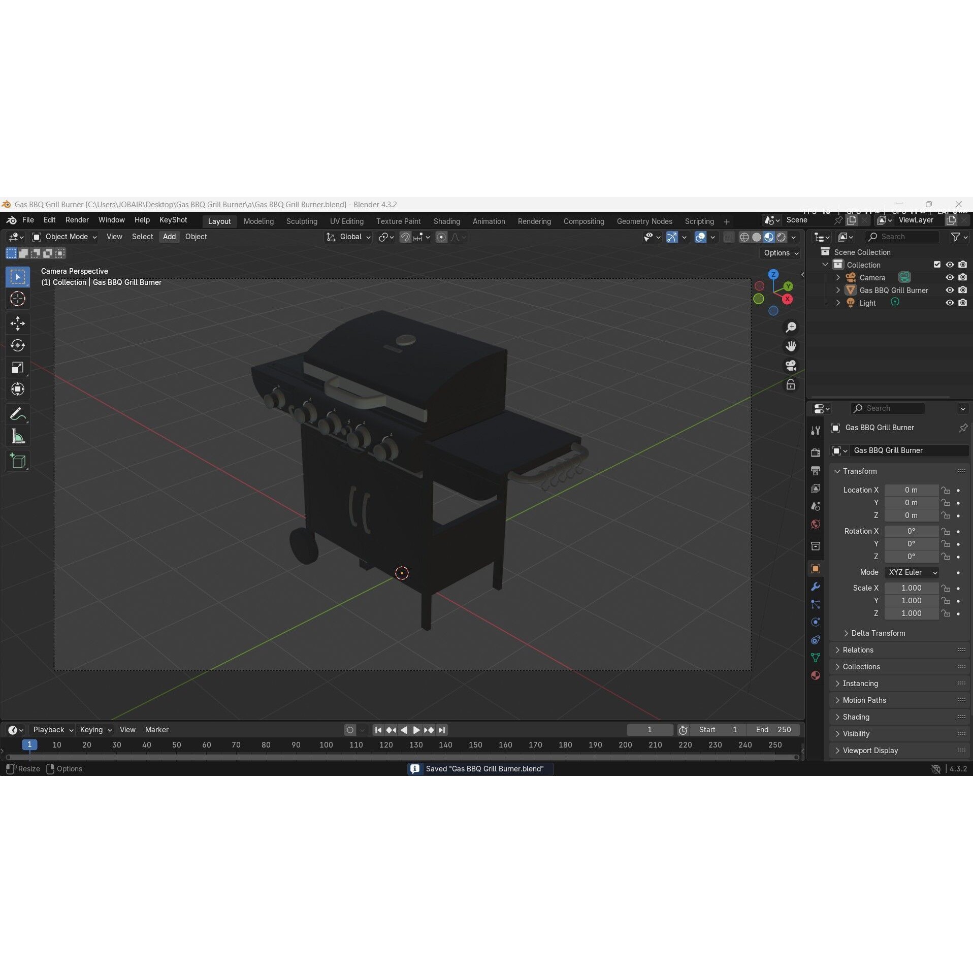 Gas BBQ Grill Burner - Low-Poly 3D Model - View 19