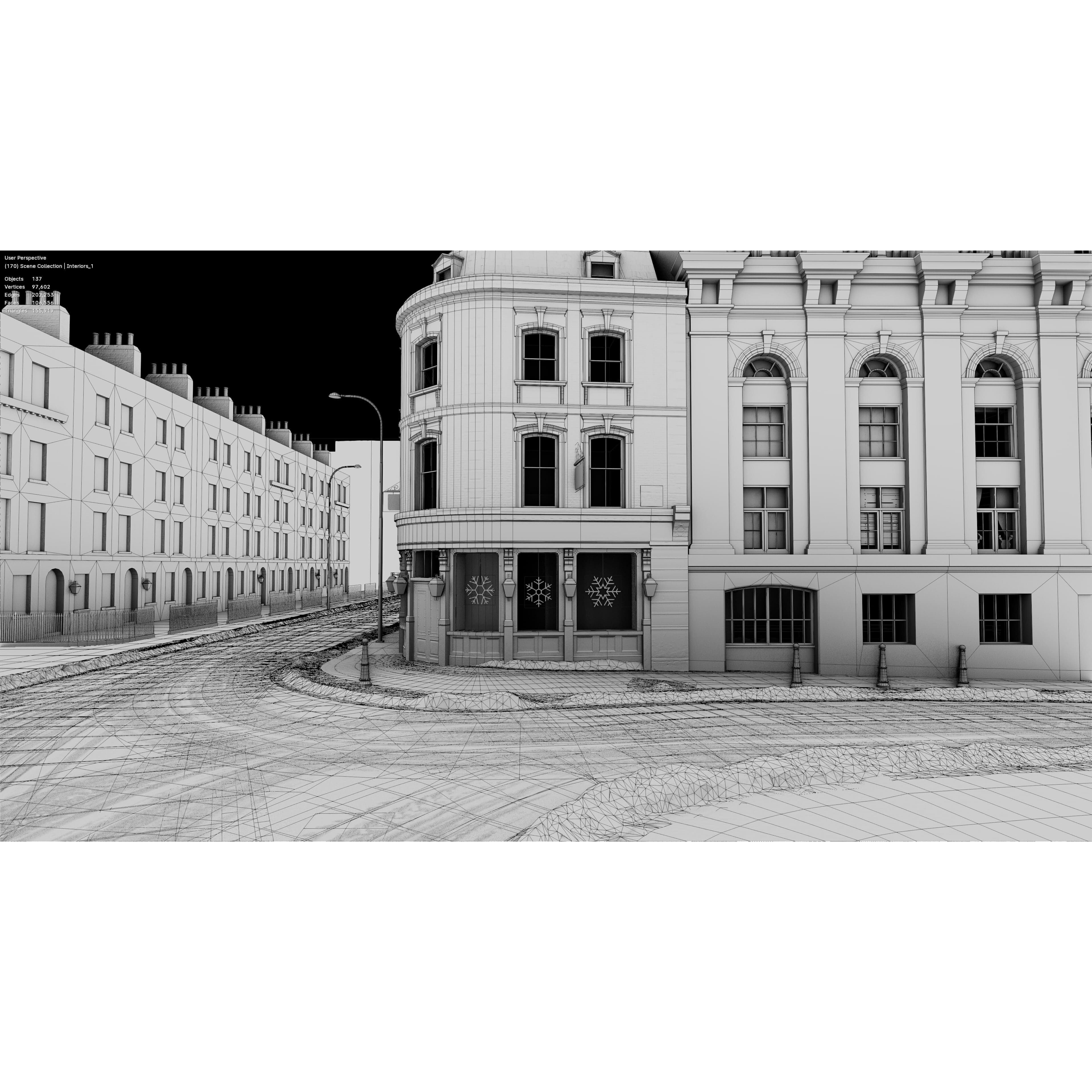 Snowy Streets of London - Low-Poly Game-Ready 3D Model - View 3