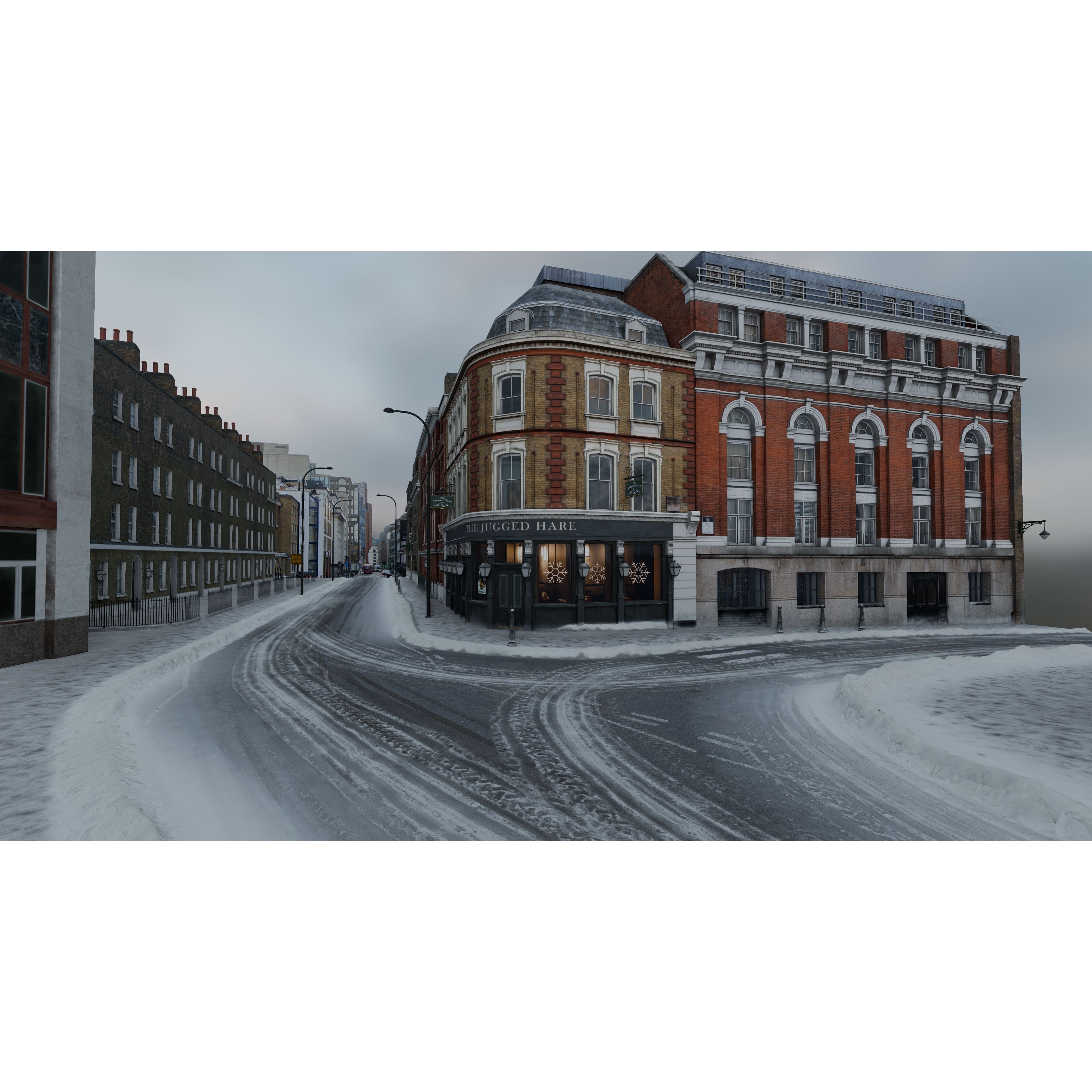 Snowy Streets of London - Low-Poly Game-Ready 3D Model - View 4