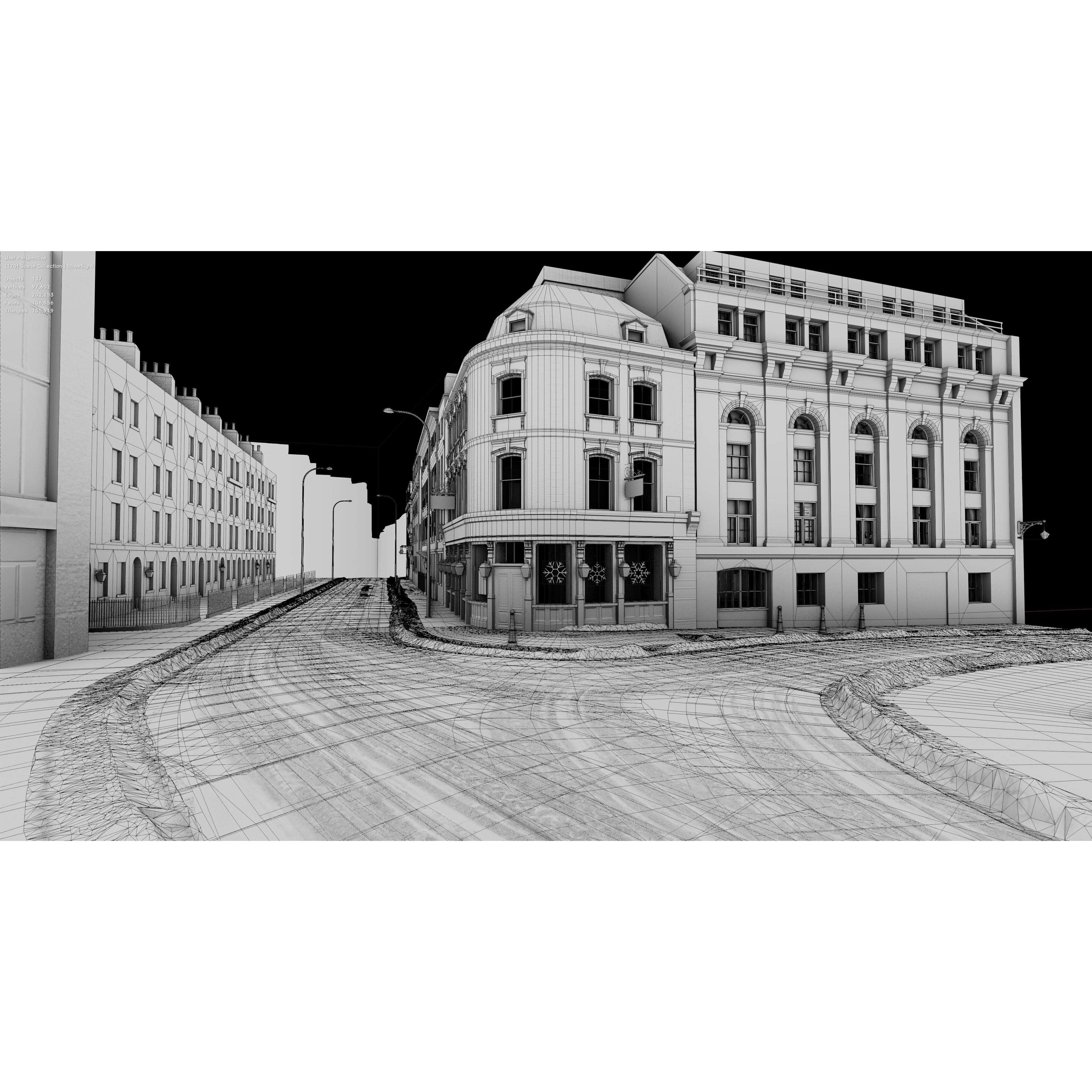 Snowy Streets of London - Low-Poly Game-Ready 3D Model - View 5