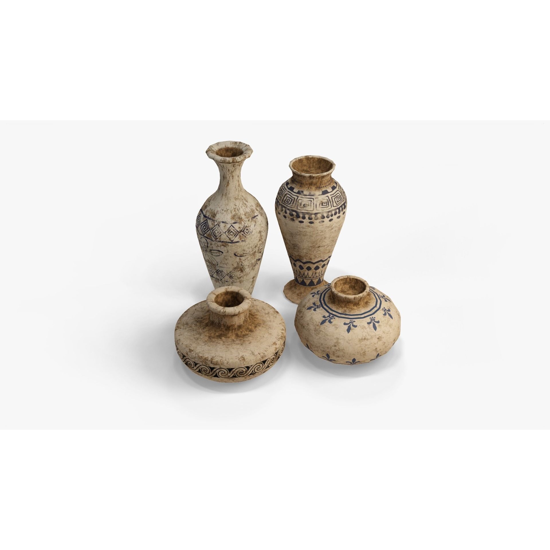 Old Clay Pots and Vases - Low-Poly Game-Ready 3D Model - View 4