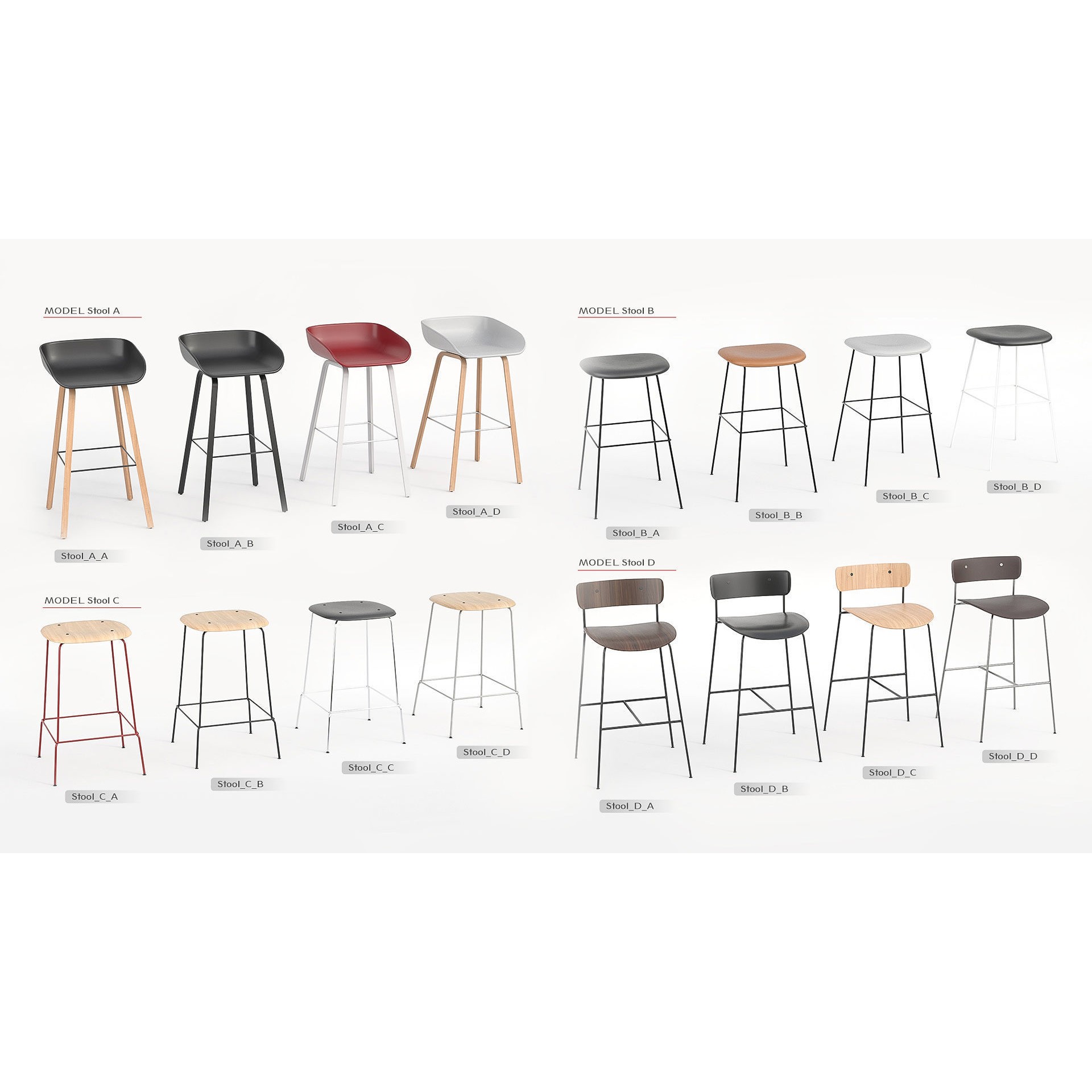 Pack Low-Poly Stools - Low-Poly Game-Ready 3D Model - View 4