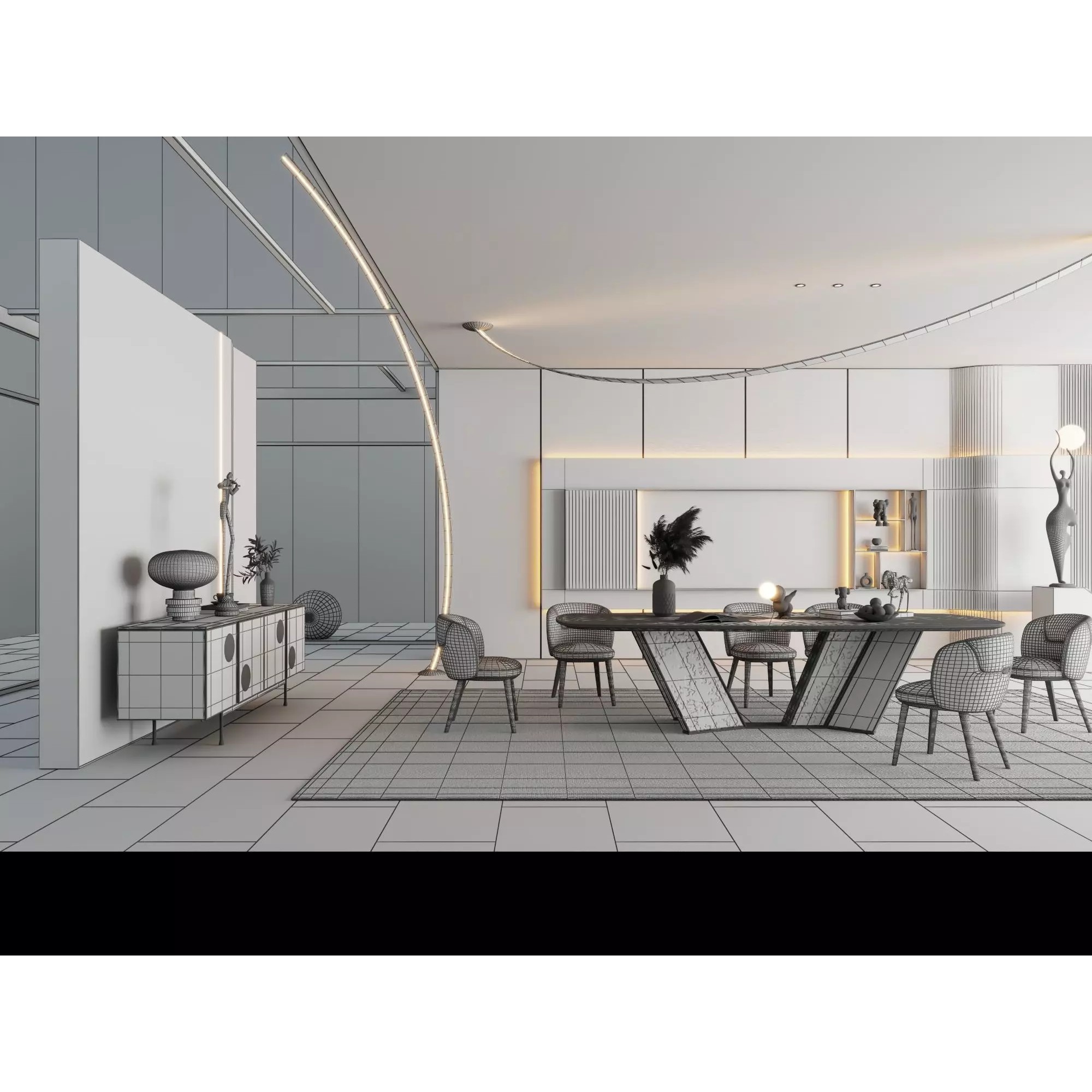 Luxury Modern Living Room Interior Pack - Low-Poly Game-Ready 3D Model - View 12