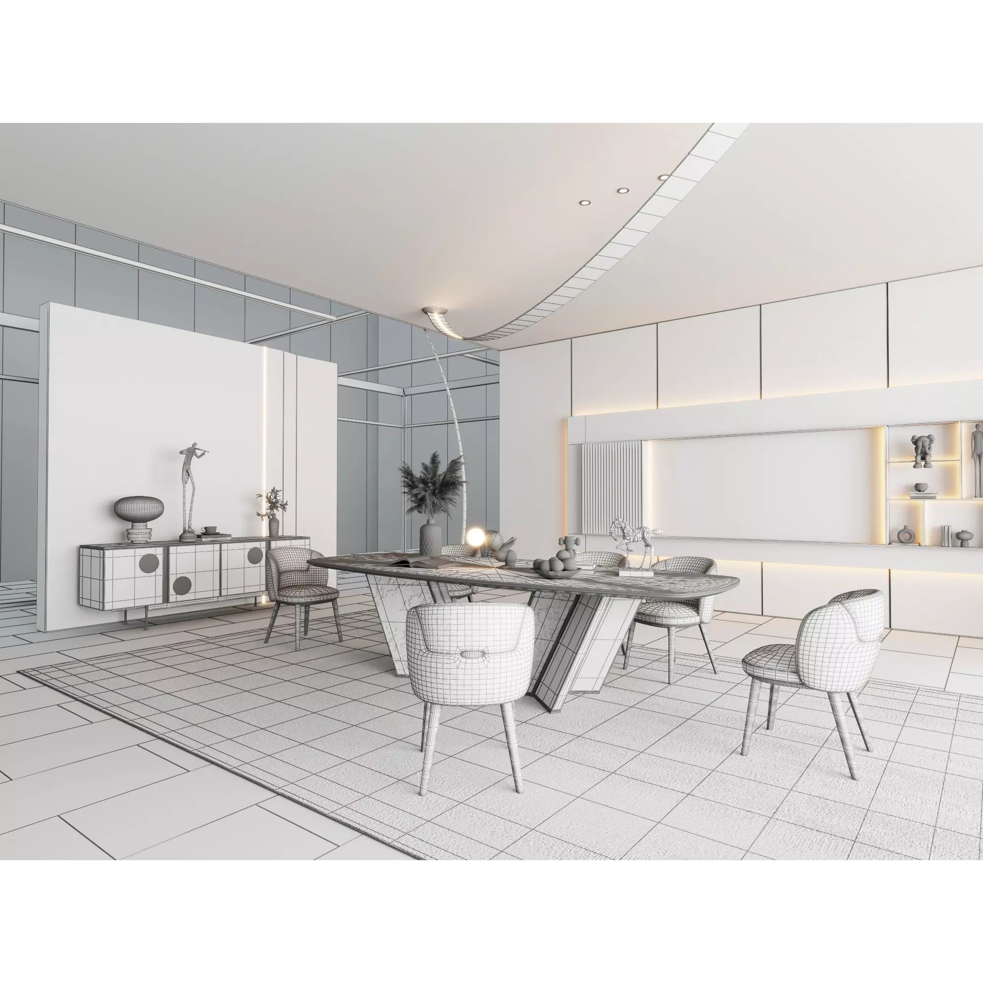 Luxury Modern Living Room Interior Pack - Low-Poly Game-Ready 3D Model - View 13