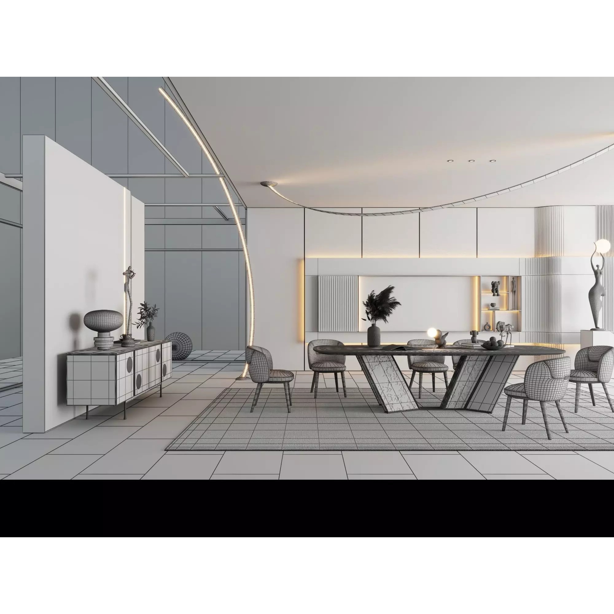 Luxury Modern Living Room Interior Pack - Low-Poly Game-Ready 3D Model - View 14