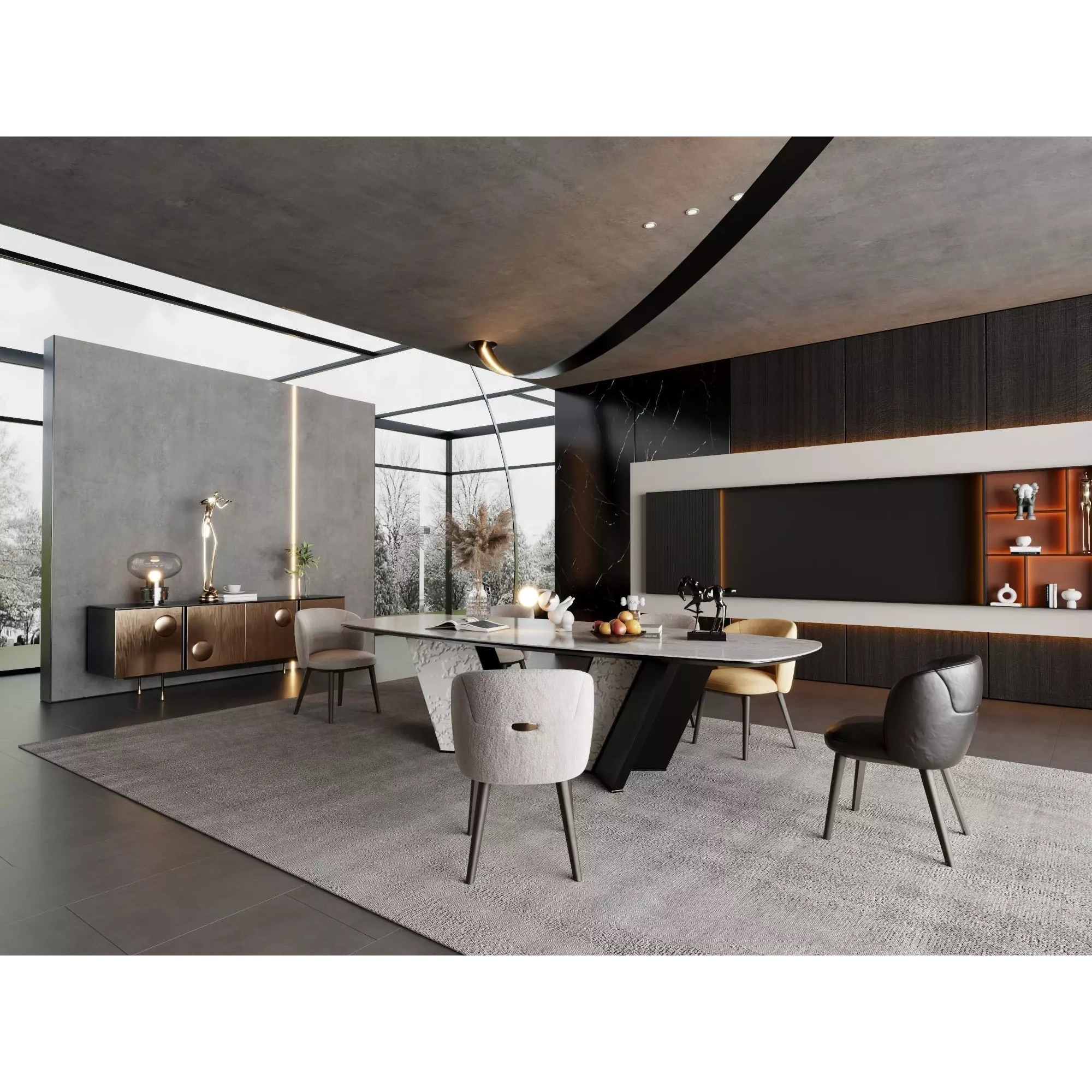 Luxury Modern Living Room Interior Pack - Low-Poly Game-Ready 3D Model - View 3