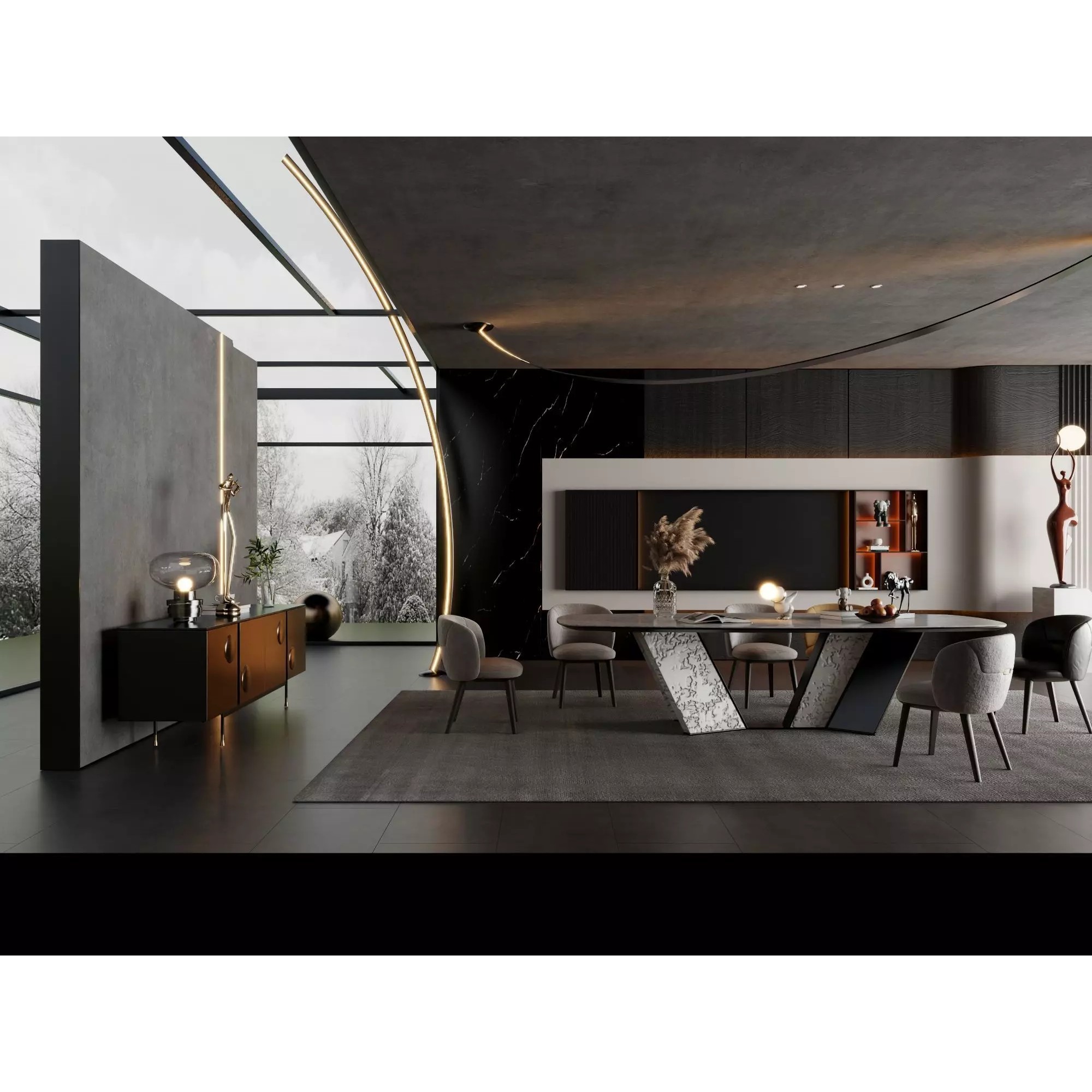 Luxury Modern Living Room Interior Pack - Low-Poly Game-Ready 3D Model - View 4