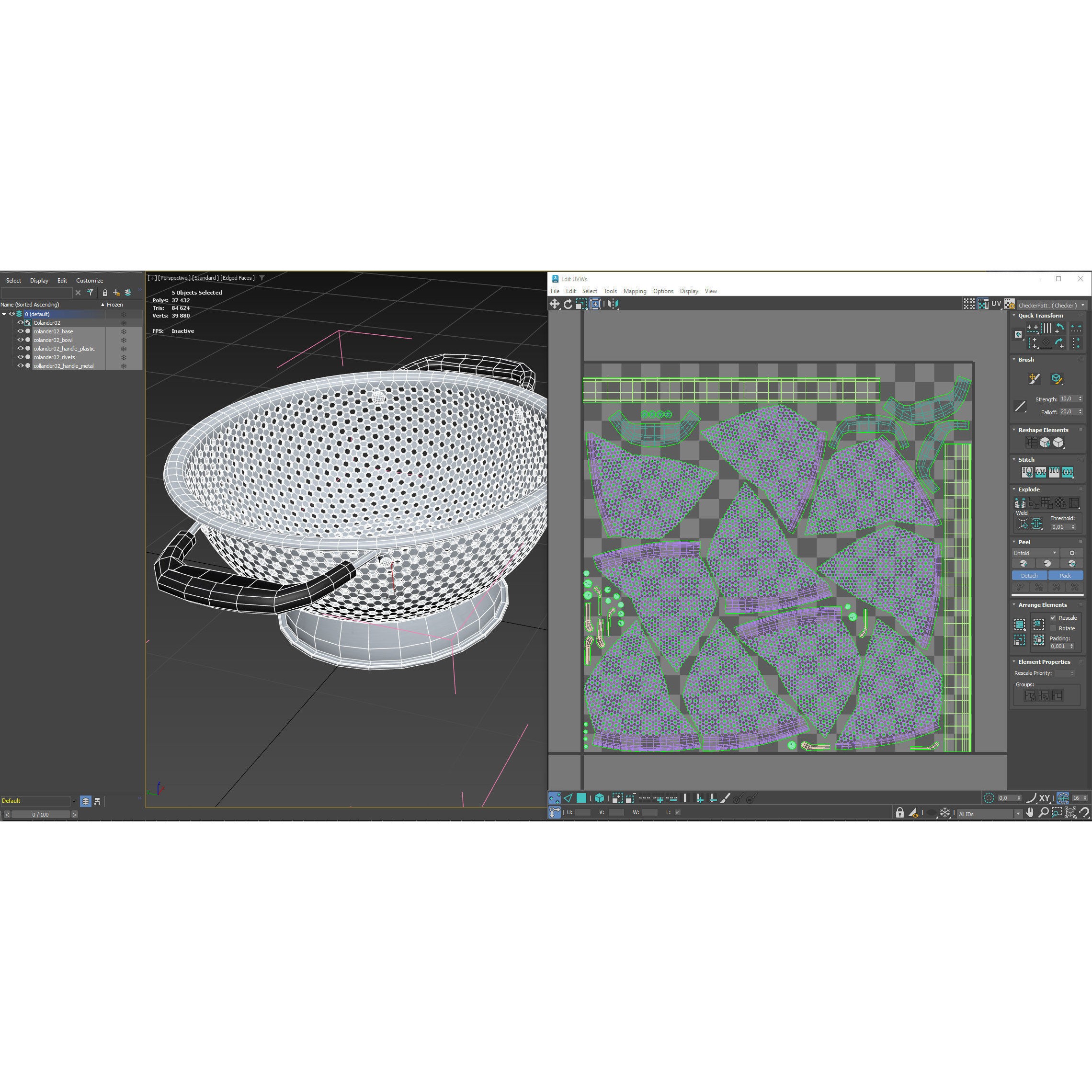 Stainless Steel Colander - PBR Game-Ready 3D Model - View 20