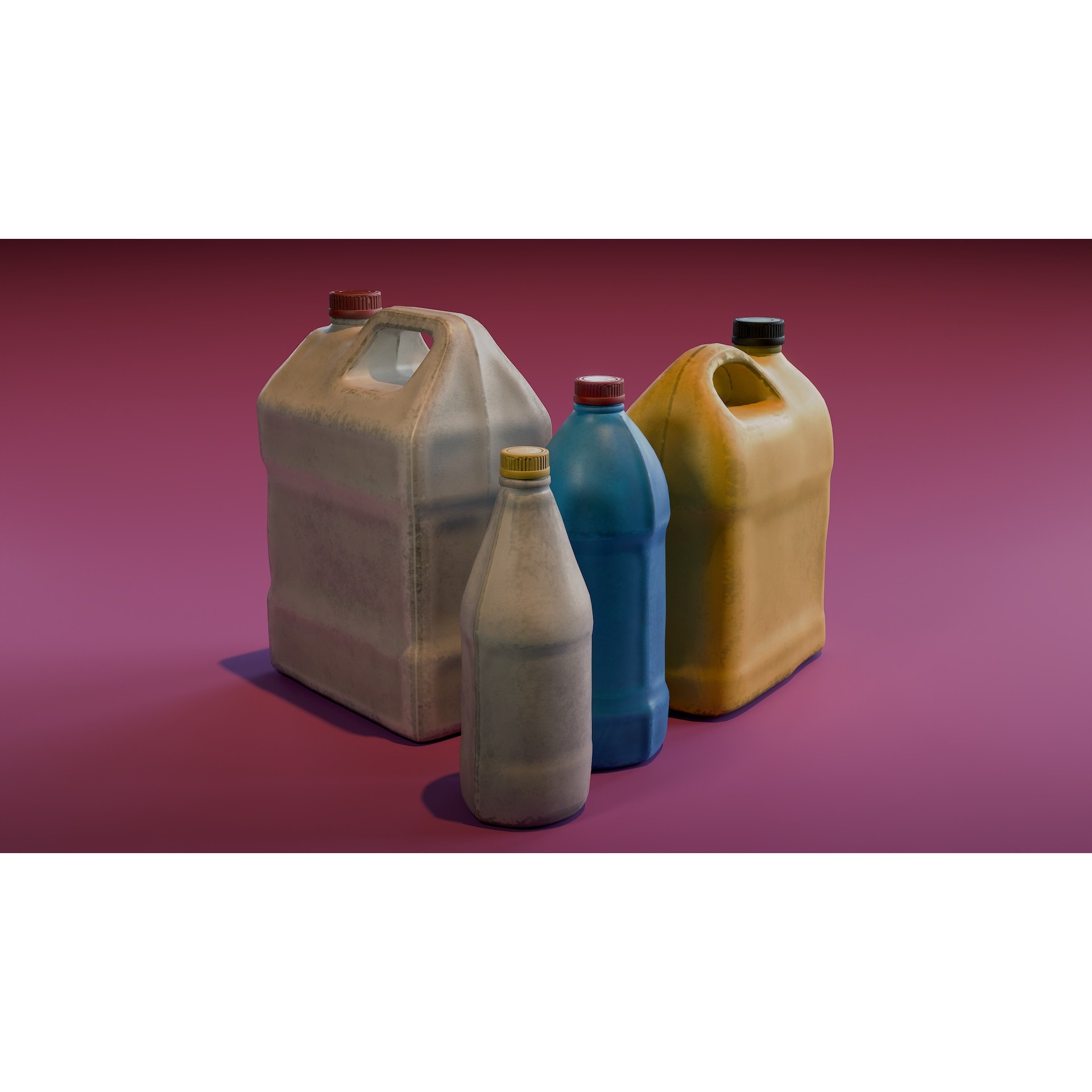 Plastic Jerrycans and Bottles - Low-Poly Game-Ready 3D Model - View 3
