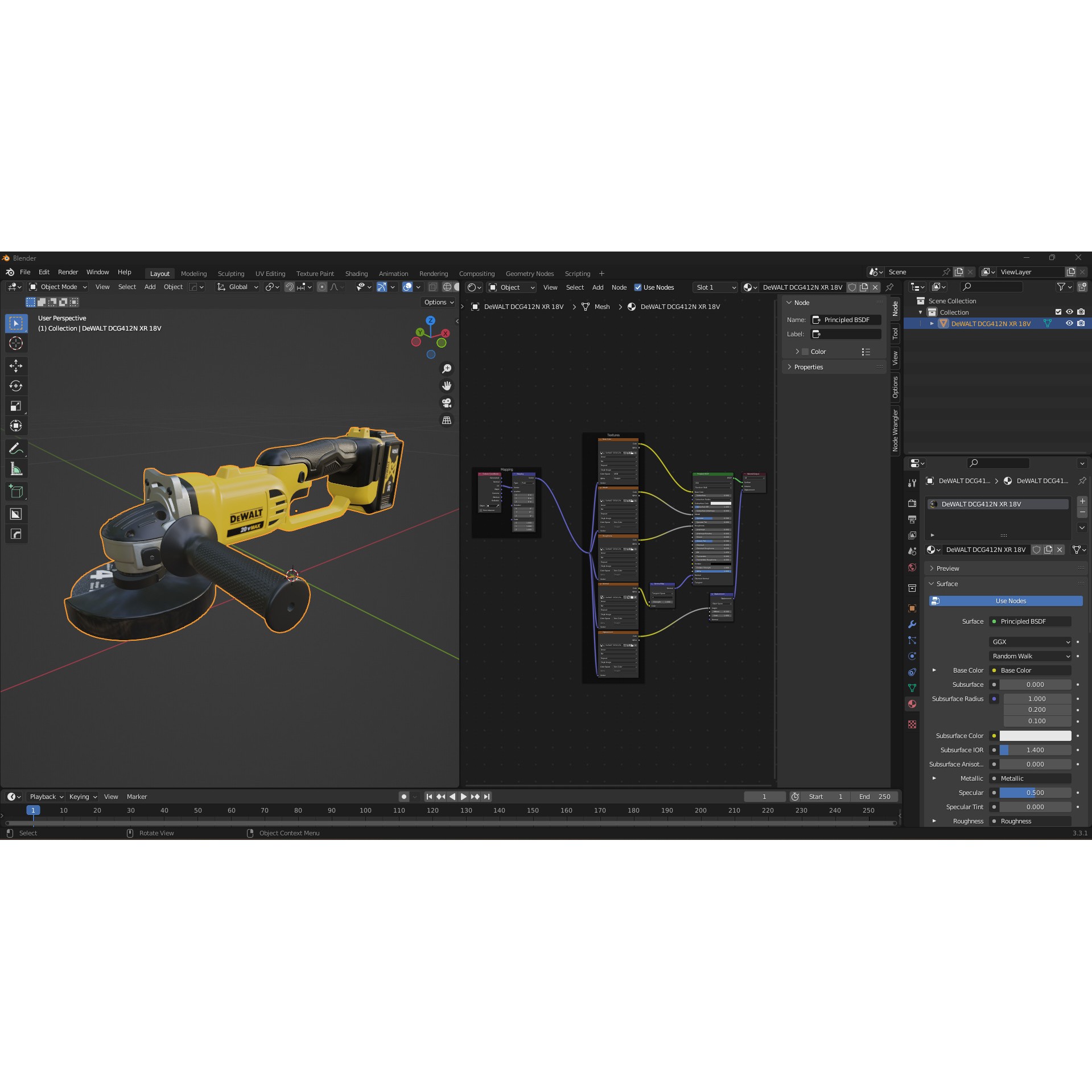 DeWALT DCG412N XR 18V - Game-Ready 3D Model