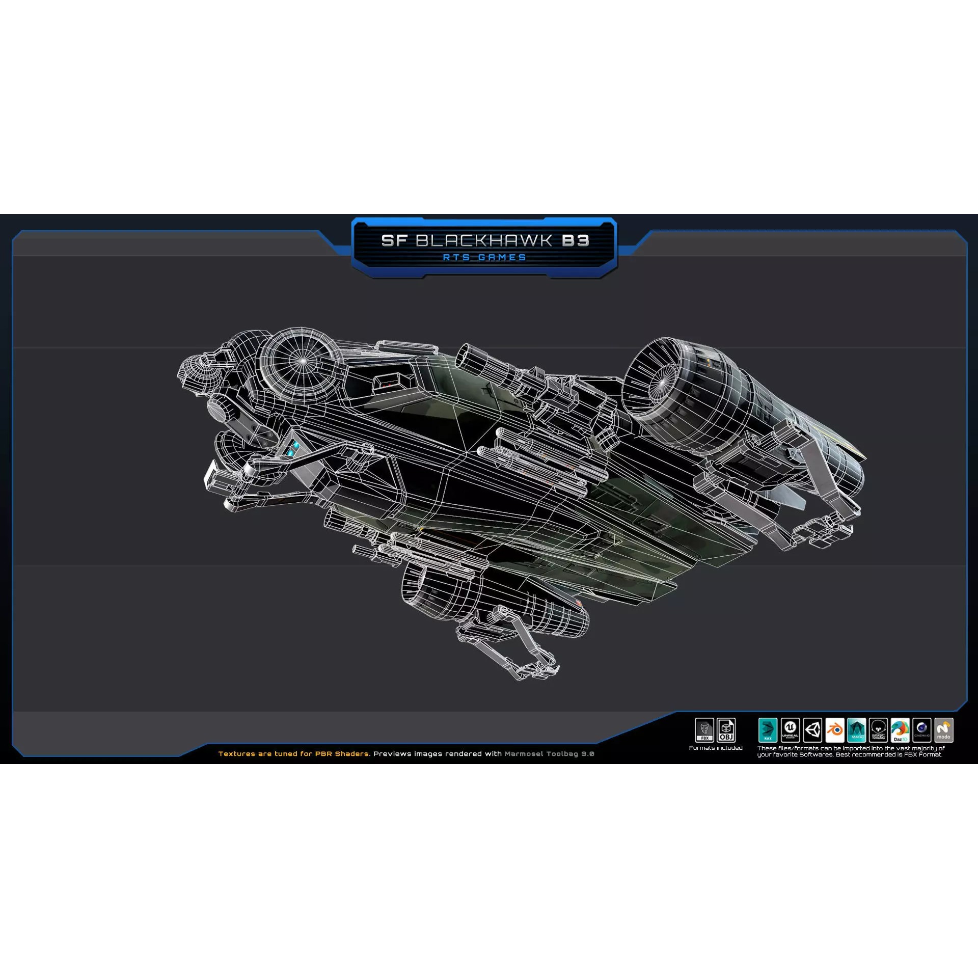 Black Hawk Bomber - Low-Poly Game-Ready 3D Model