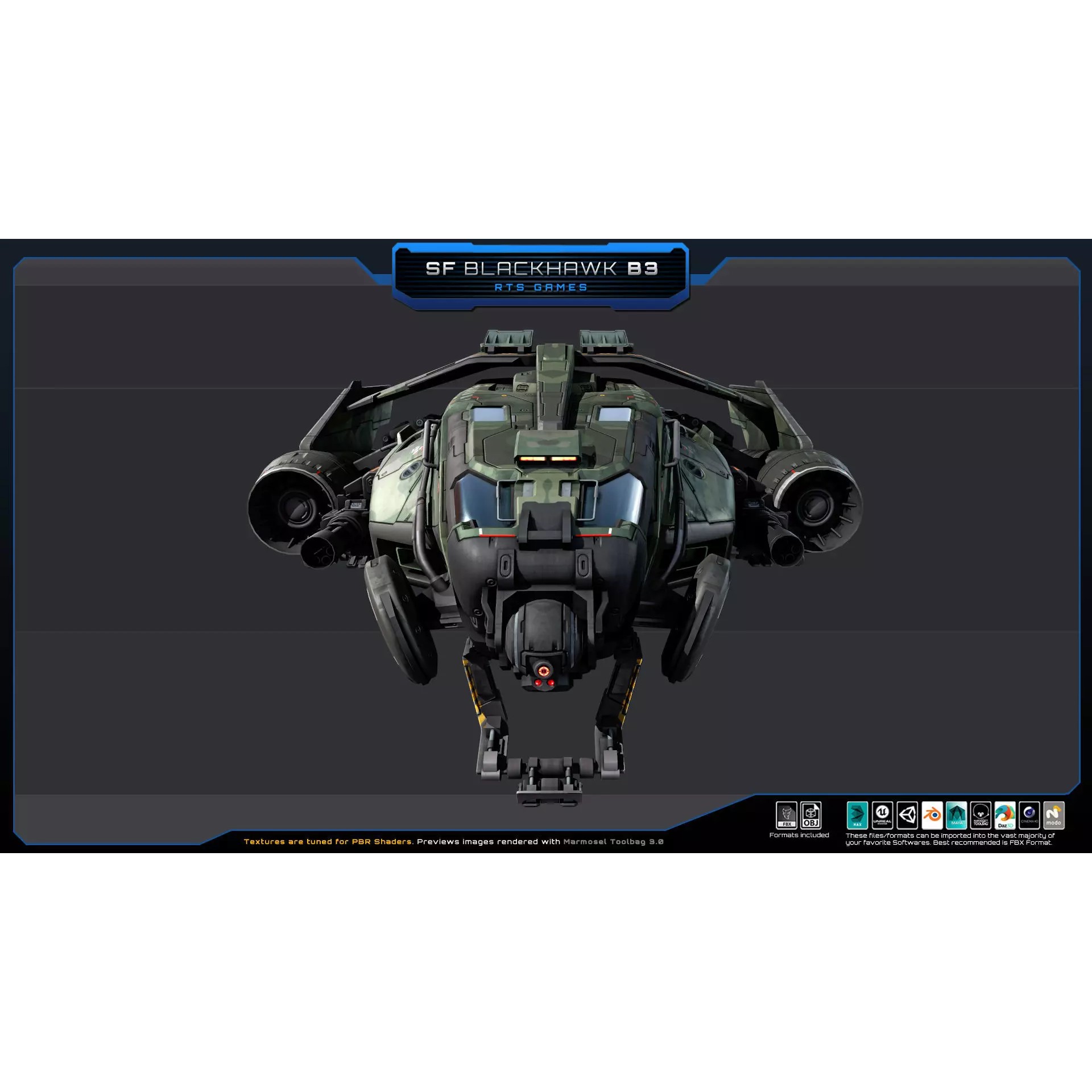 Black Hawk Bomber - Low-Poly Game-Ready 3D Model - View 10