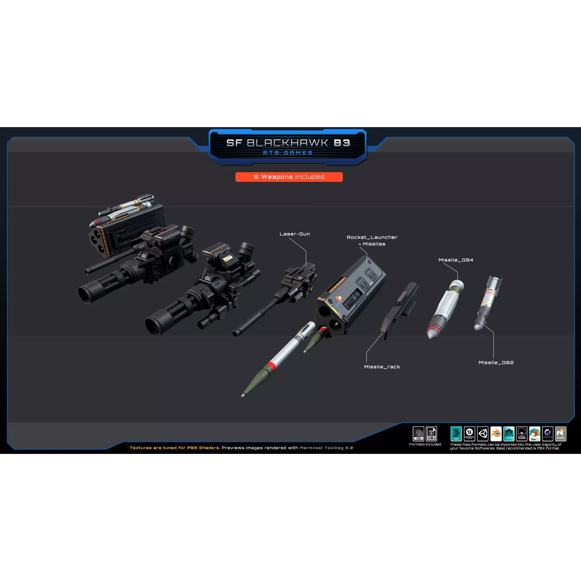 Black Hawk Bomber - Low-Poly Game-Ready 3D Model - View 12