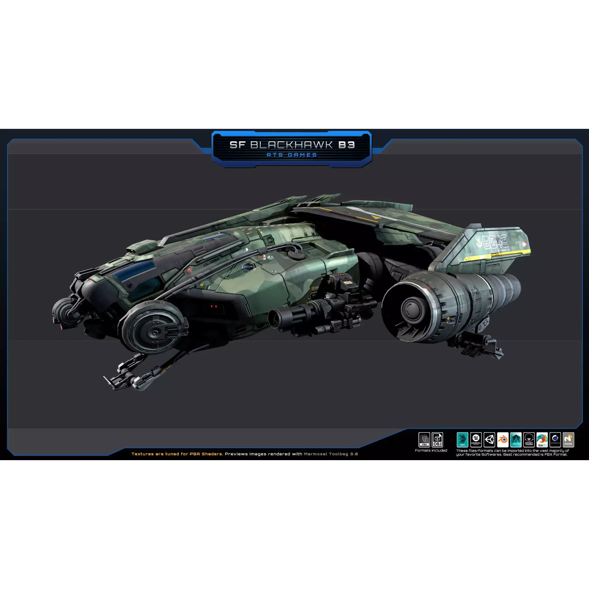 Black Hawk Bomber - Low-Poly Game-Ready 3D Model - View 13