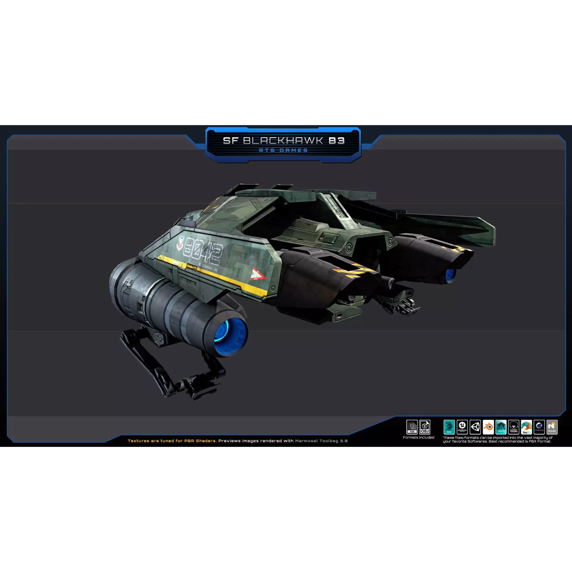 Black Hawk Bomber - Low-Poly Game-Ready 3D Model - View 14