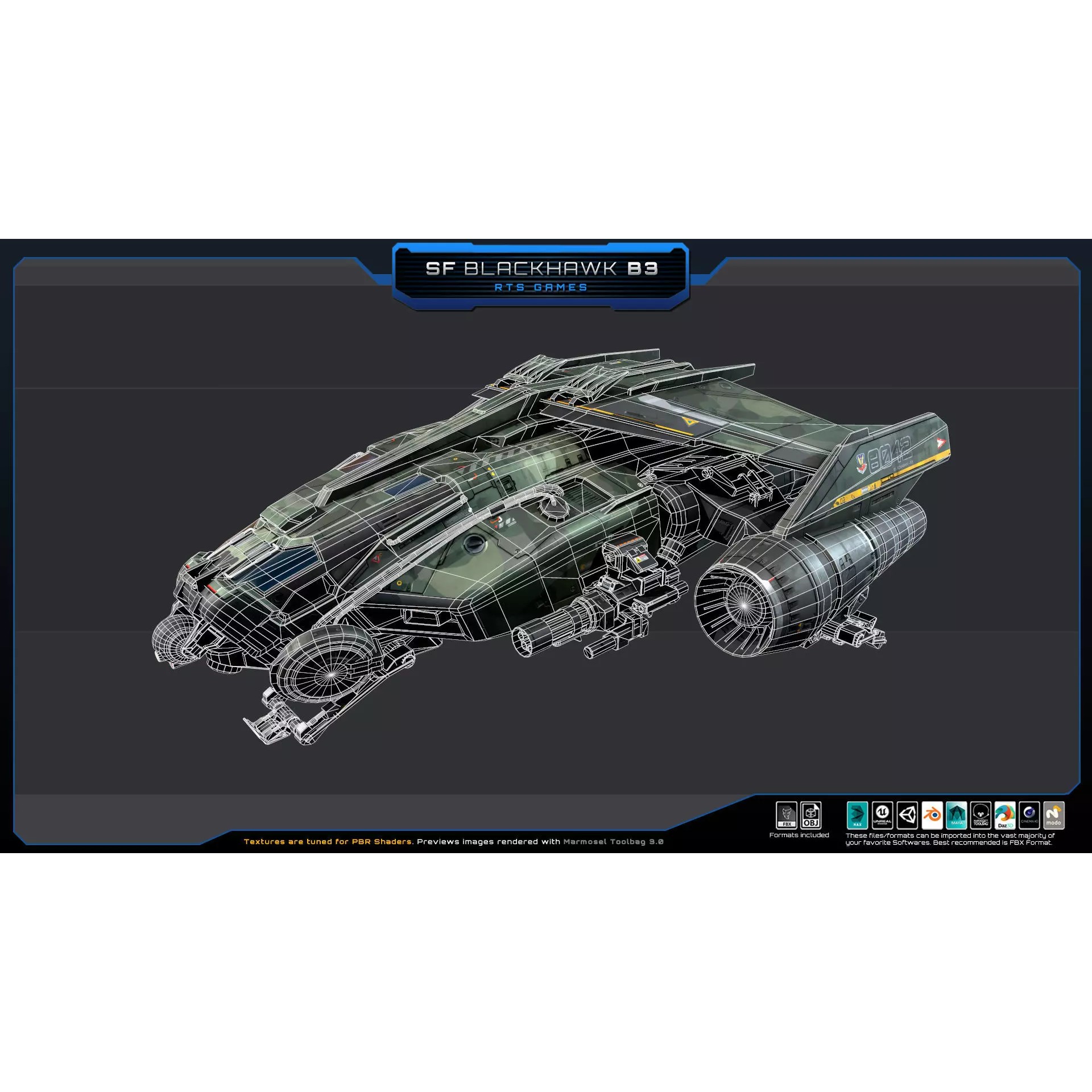 Black Hawk Bomber - Low-Poly Game-Ready 3D Model - View 15