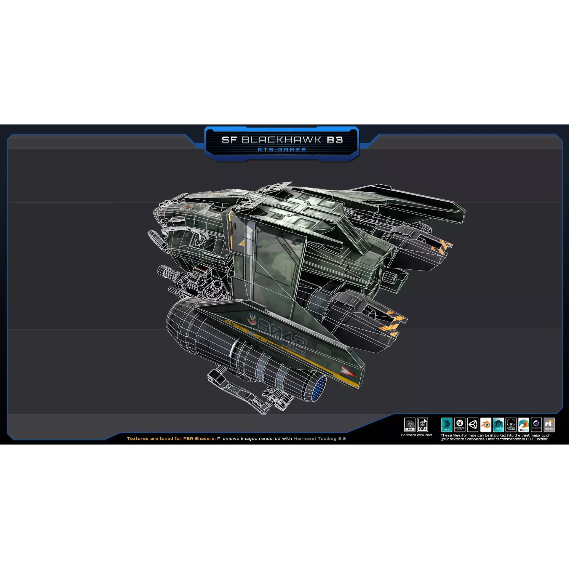 Black Hawk Bomber - Low-Poly Game-Ready 3D Model - View 16