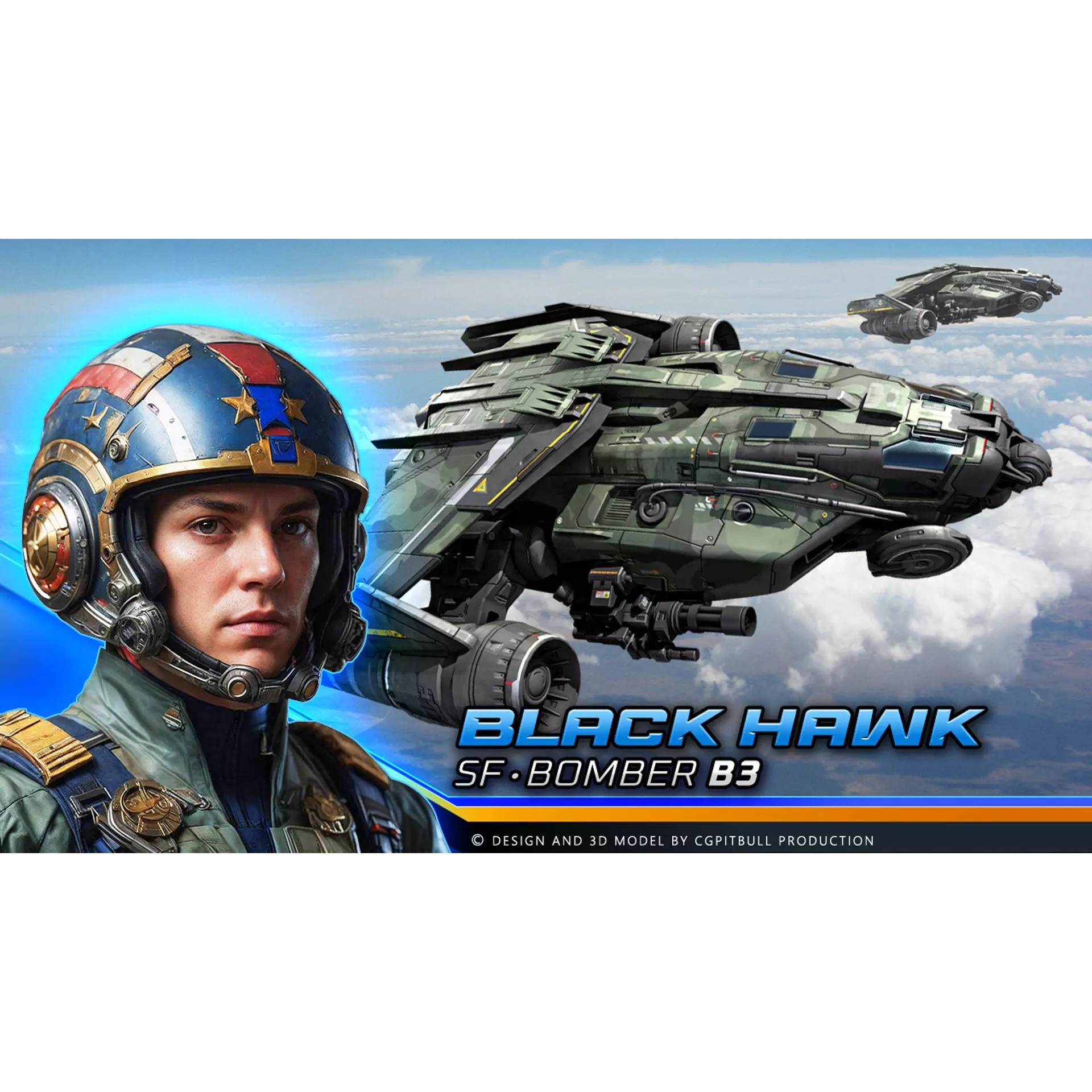 Black Hawk Bomber - Low-Poly Game-Ready 3D Model - View 2