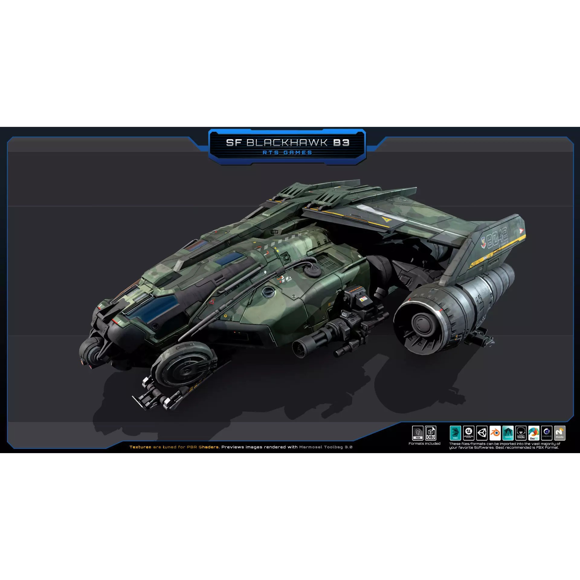 Black Hawk Bomber - Low-Poly Game-Ready 3D Model - View 3