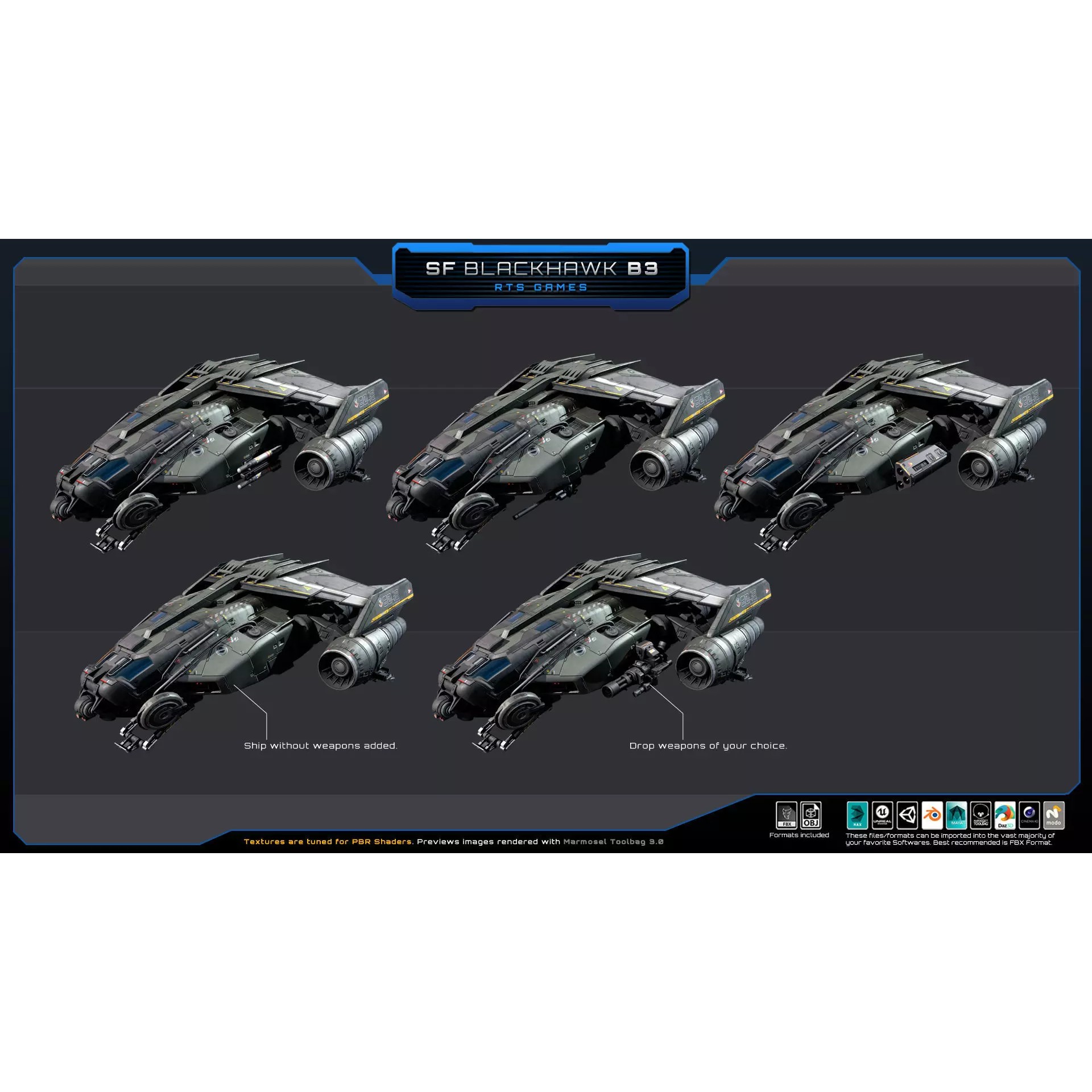Black Hawk Bomber - Low-Poly Game-Ready 3D Model - View 5
