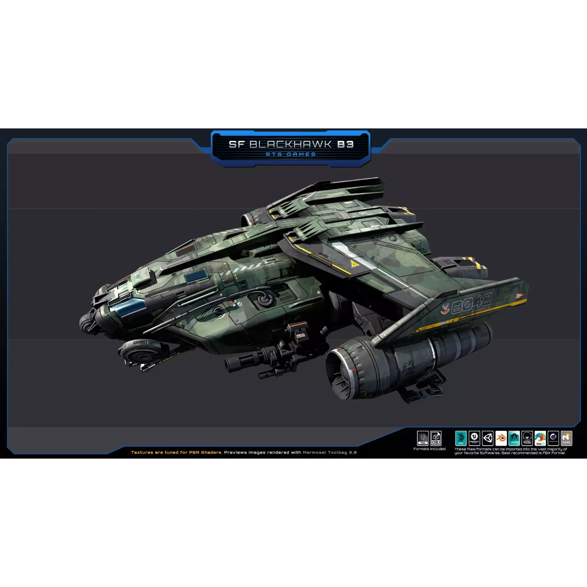 Black Hawk Bomber - Low-Poly Game-Ready 3D Model - View 6