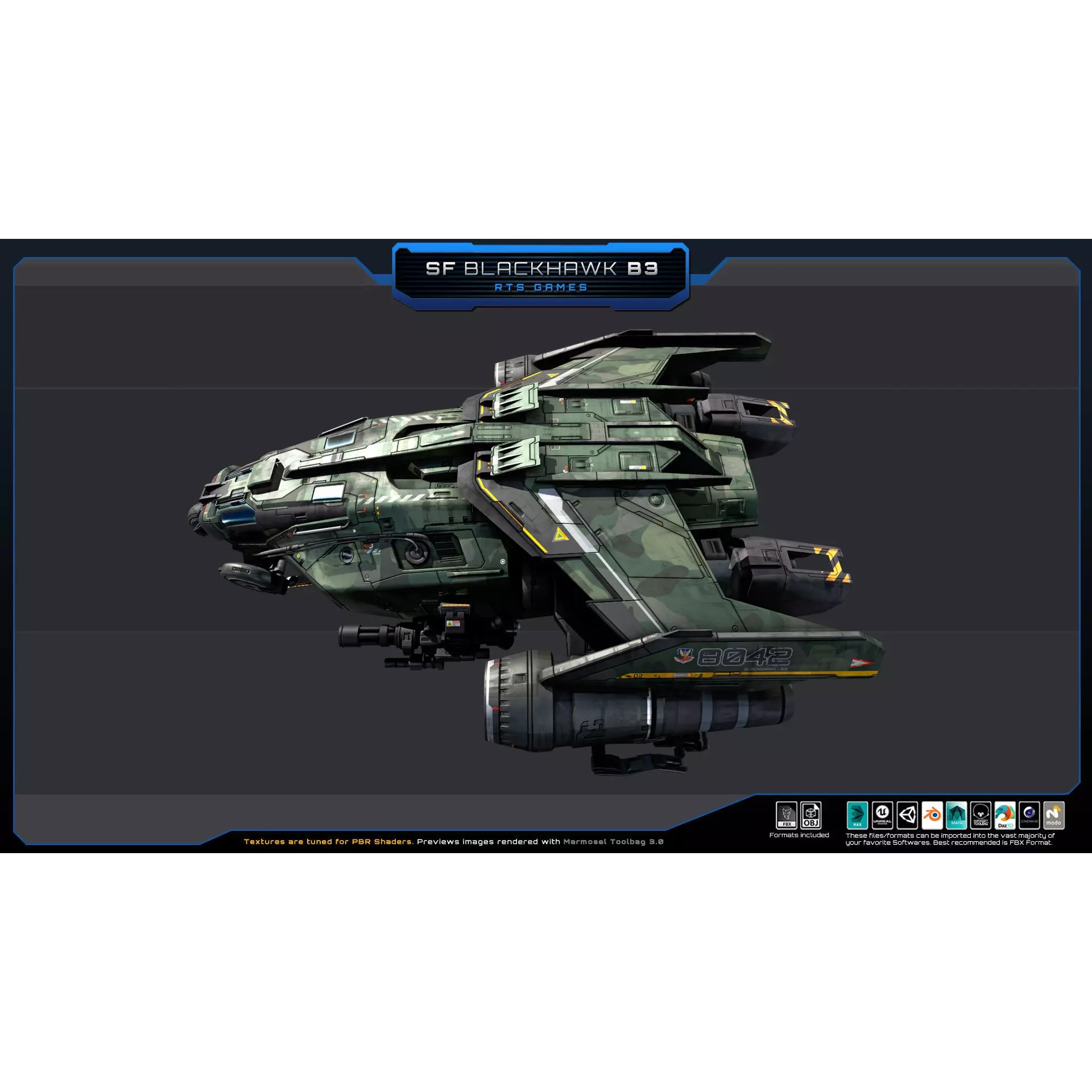 Black Hawk Bomber - Low-Poly Game-Ready 3D Model - View 7