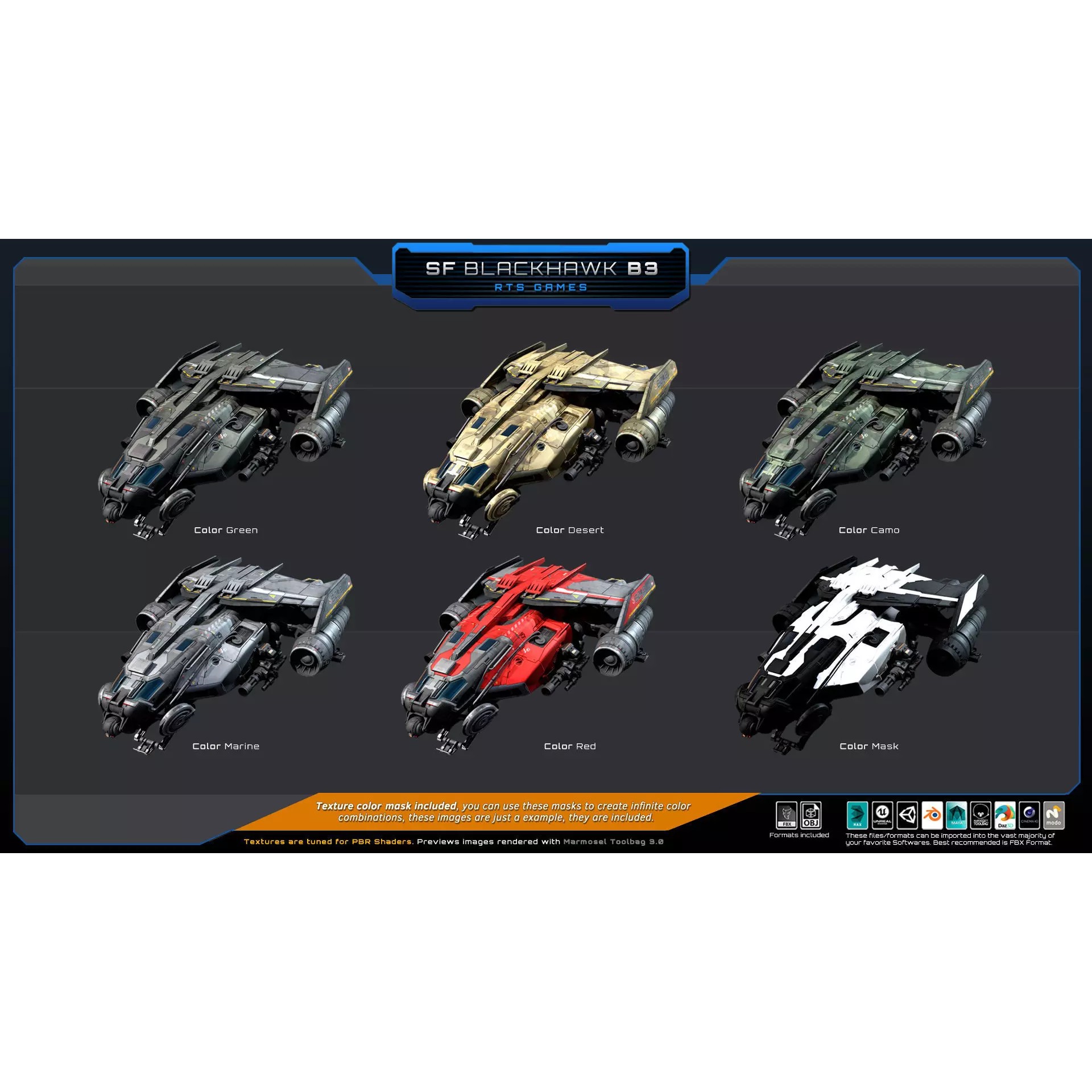 Black Hawk Bomber - Low-Poly Game-Ready 3D Model - View 8