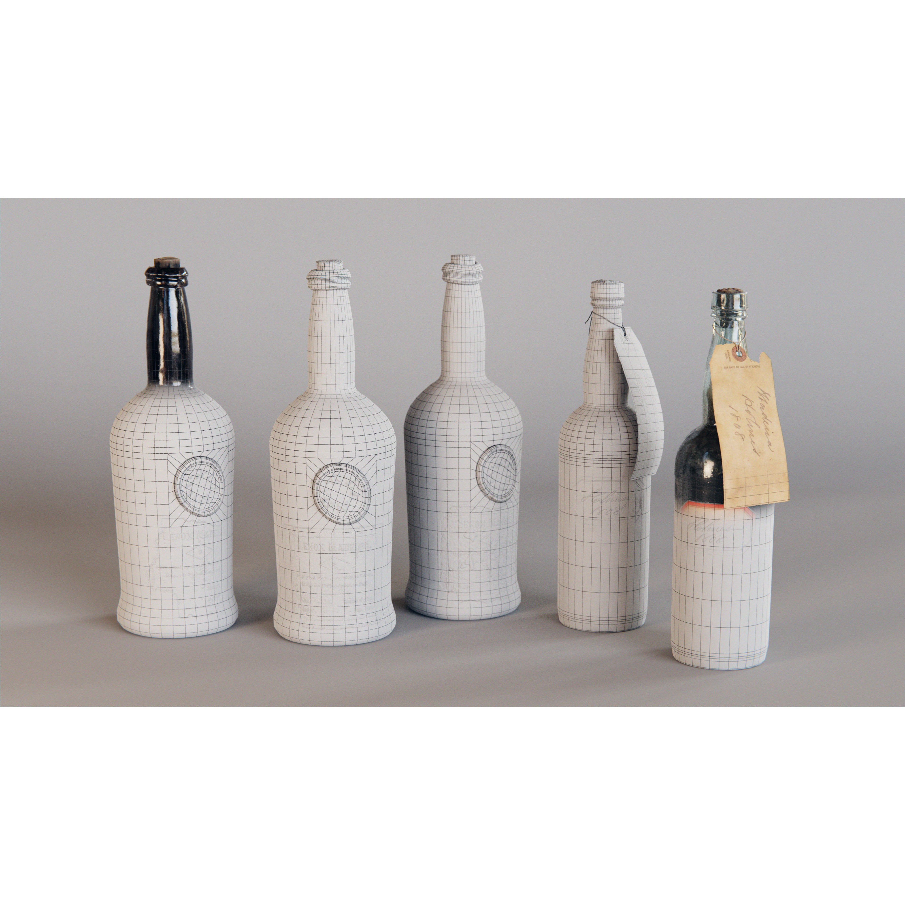 Old Wine Bottles - PBR Game-Ready 3D Model - View 4