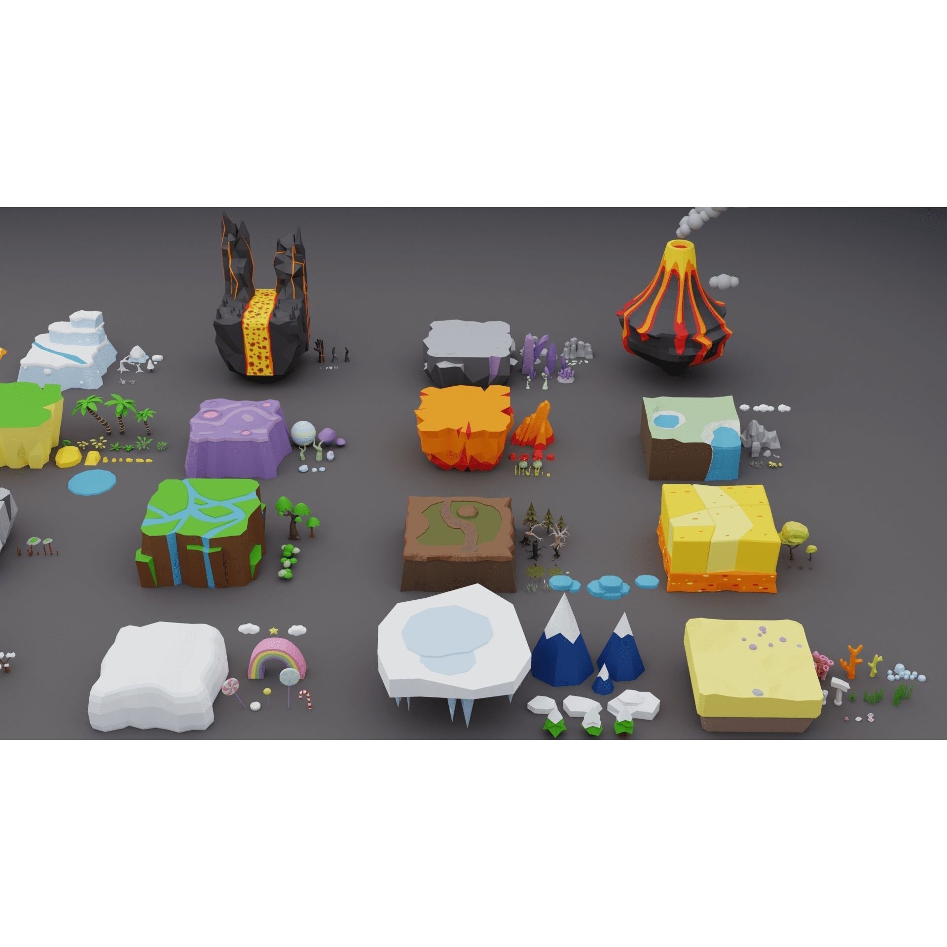 Low Poly Worlds Islands Exteriors Pack - Low-Poly Game-Ready 3D Model