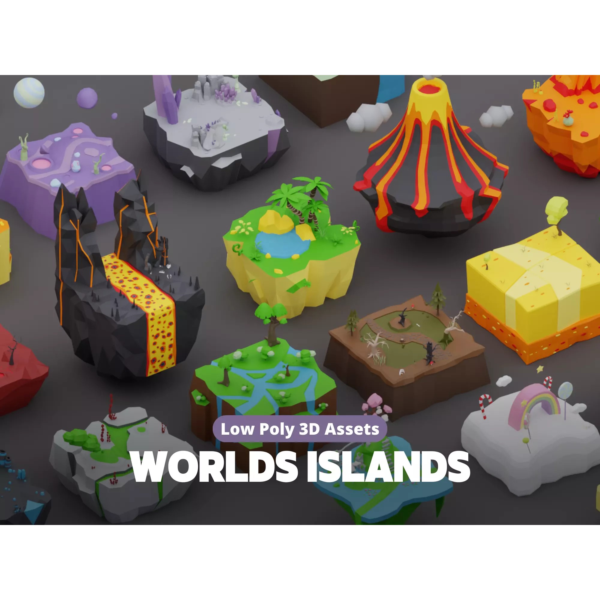 Low Poly Worlds Islands Exteriors Pack - Low-Poly Game-Ready 3D Model - View 2