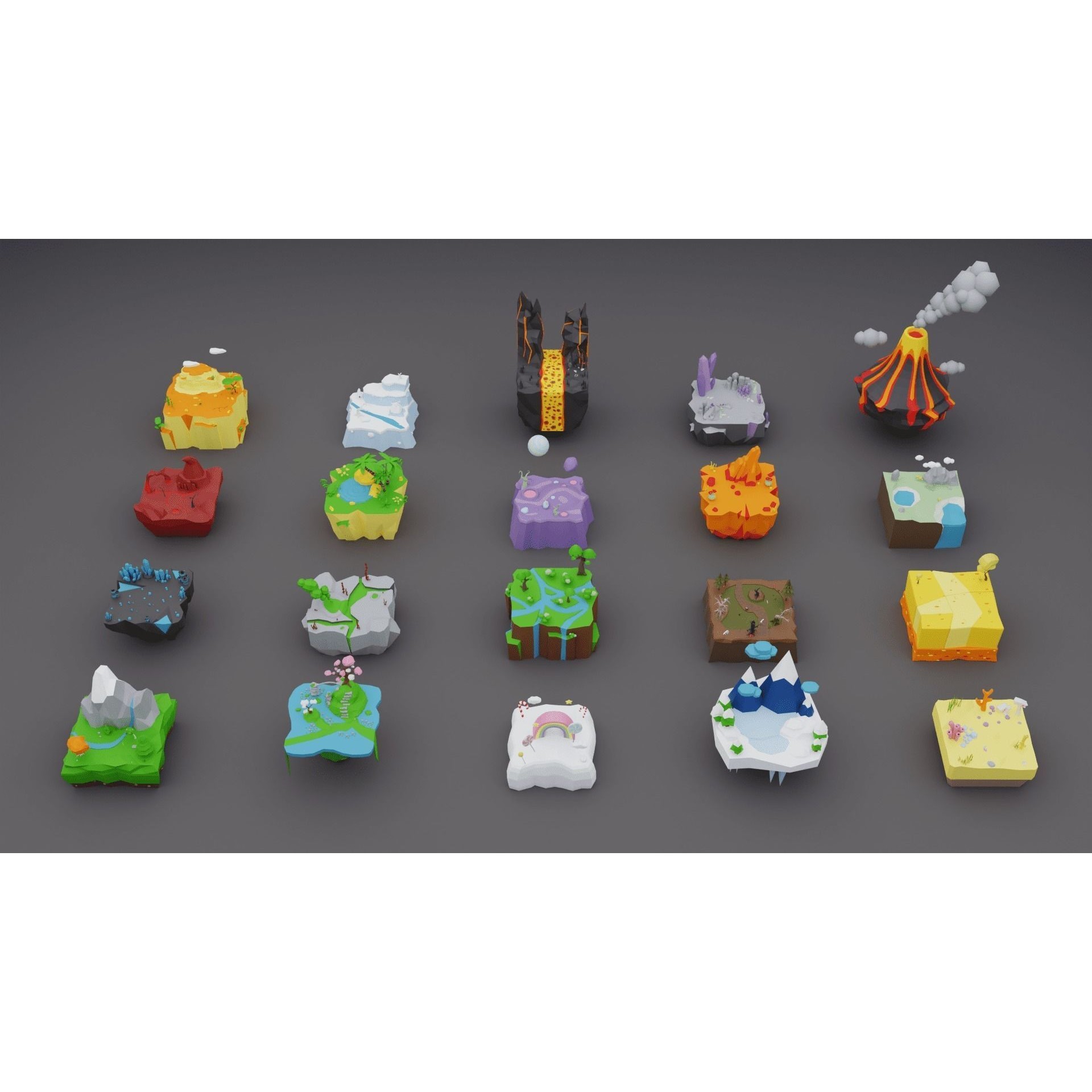 Low Poly Worlds Islands Exteriors Pack - Low-Poly Game-Ready 3D Model - View 3