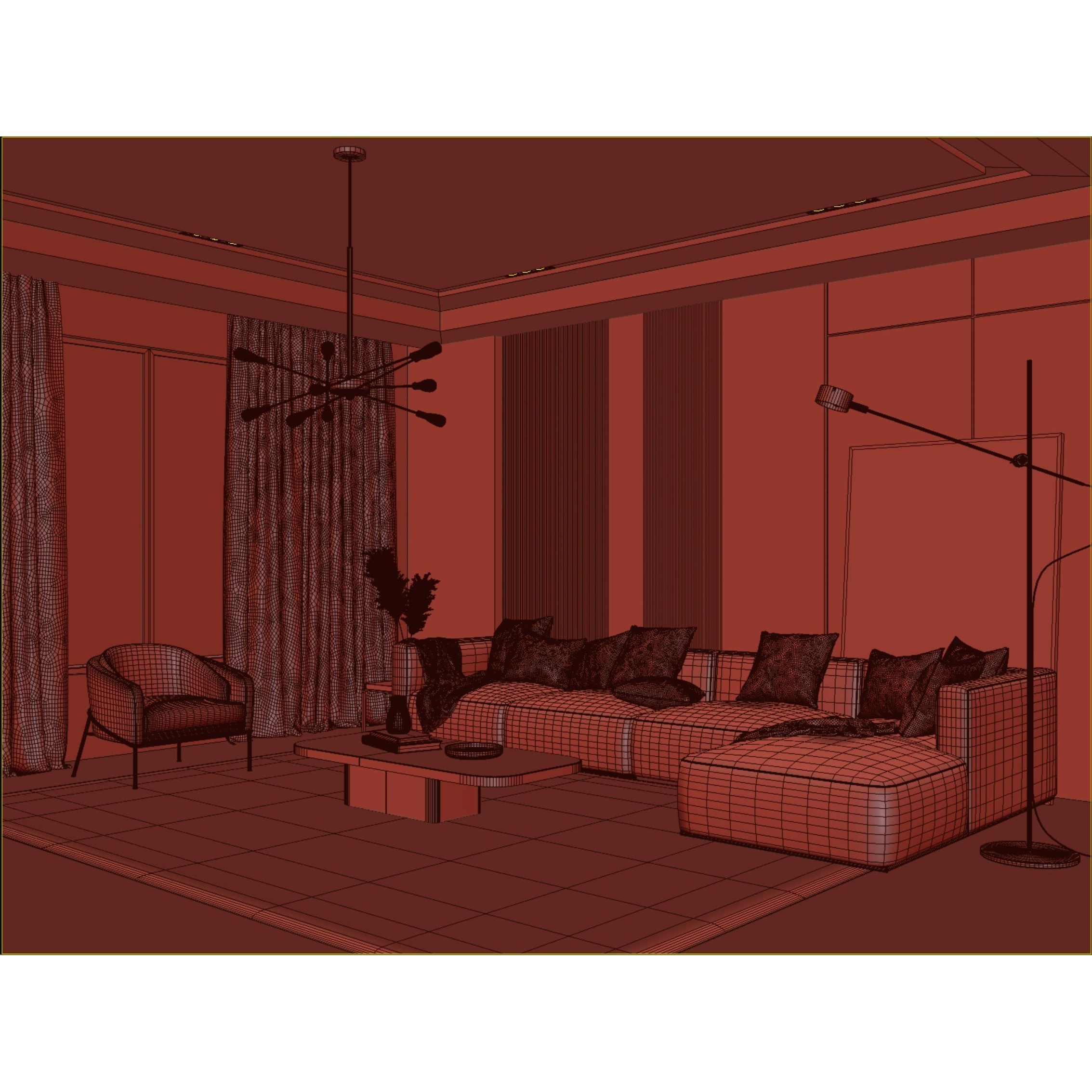 Interior Living Room Scene 17 - Full-Featured 3D Model