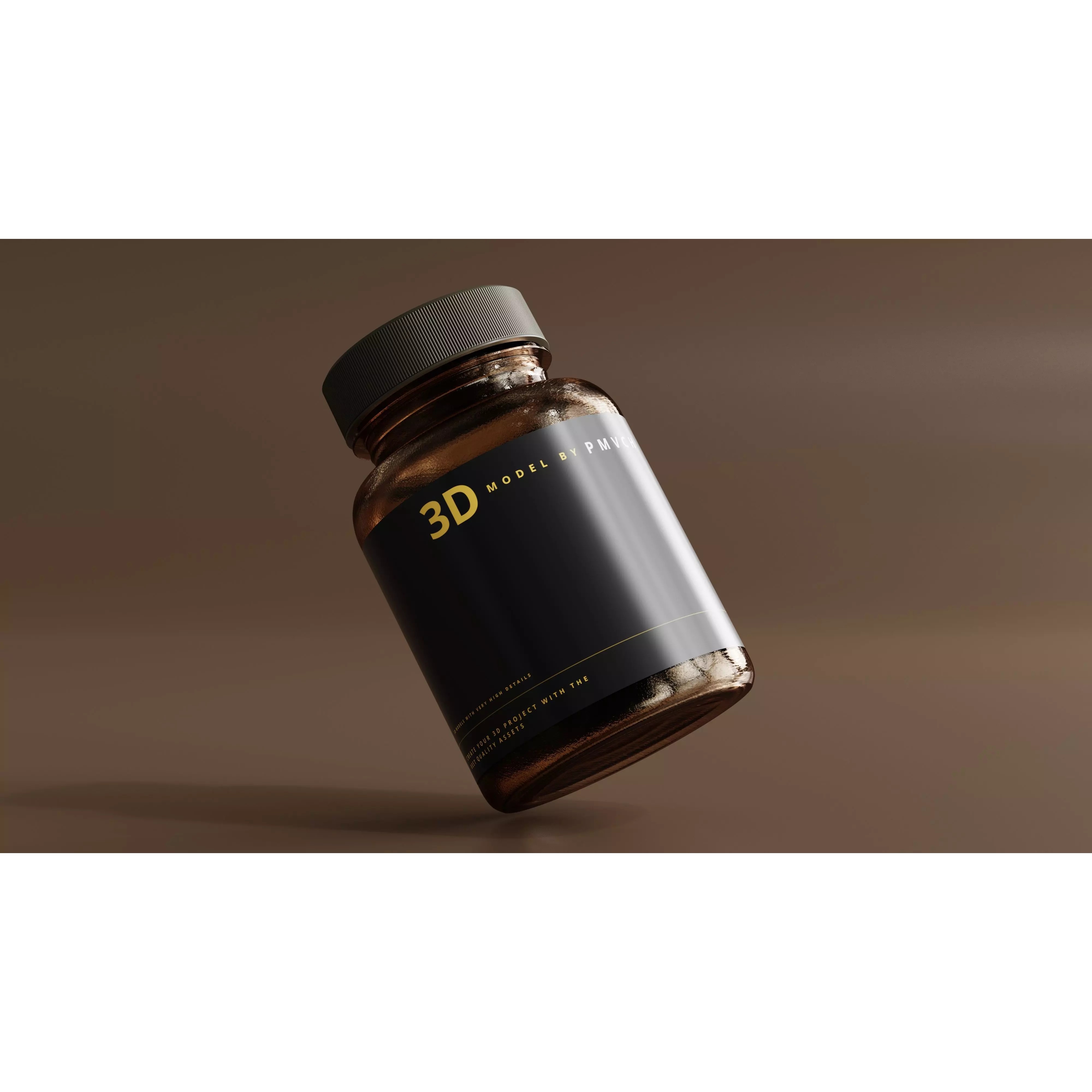 Amber Glass Bottle - Low-Poly Game-Ready 3D Model - View 2