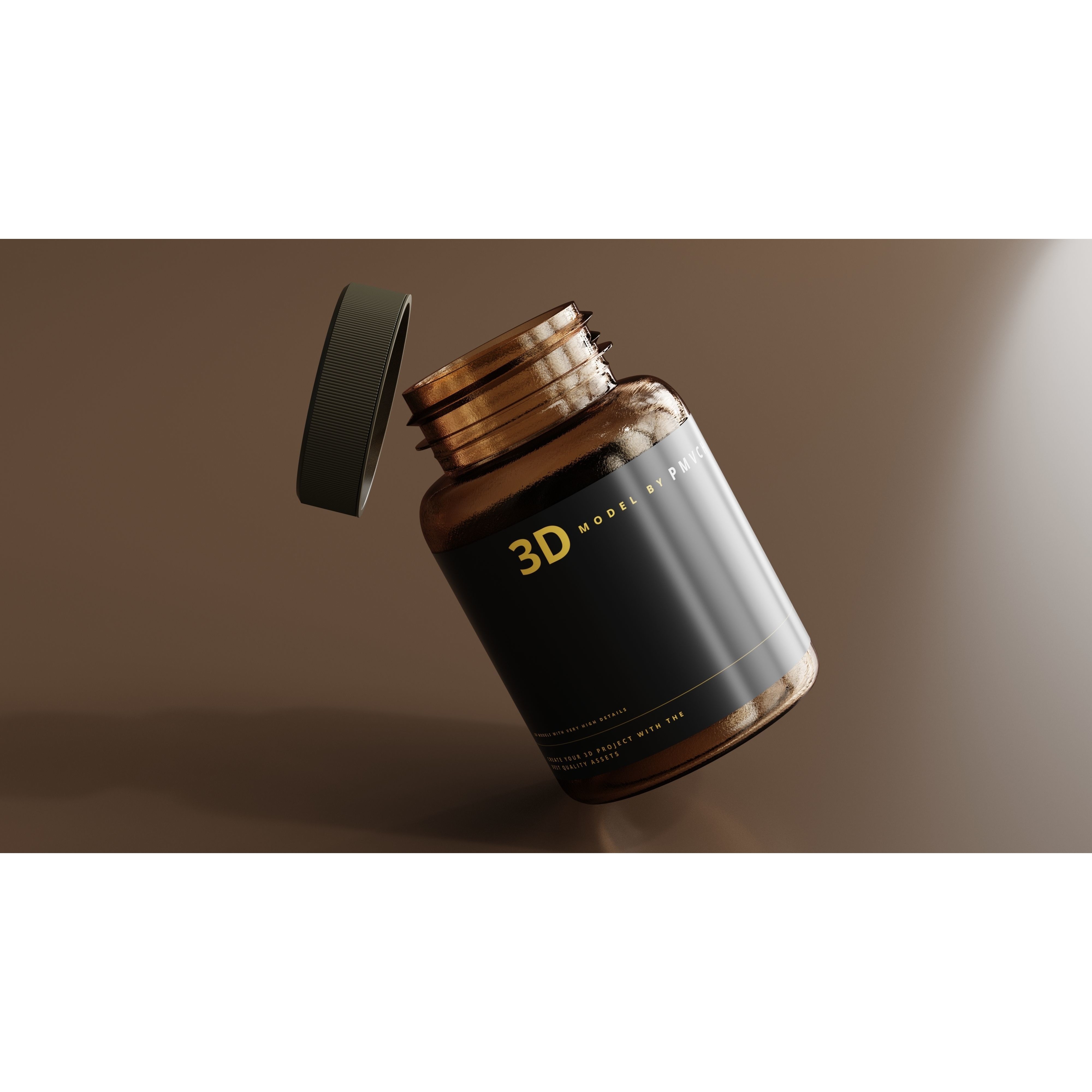 Amber Glass Bottle - Low-Poly Game-Ready 3D Model - View 9