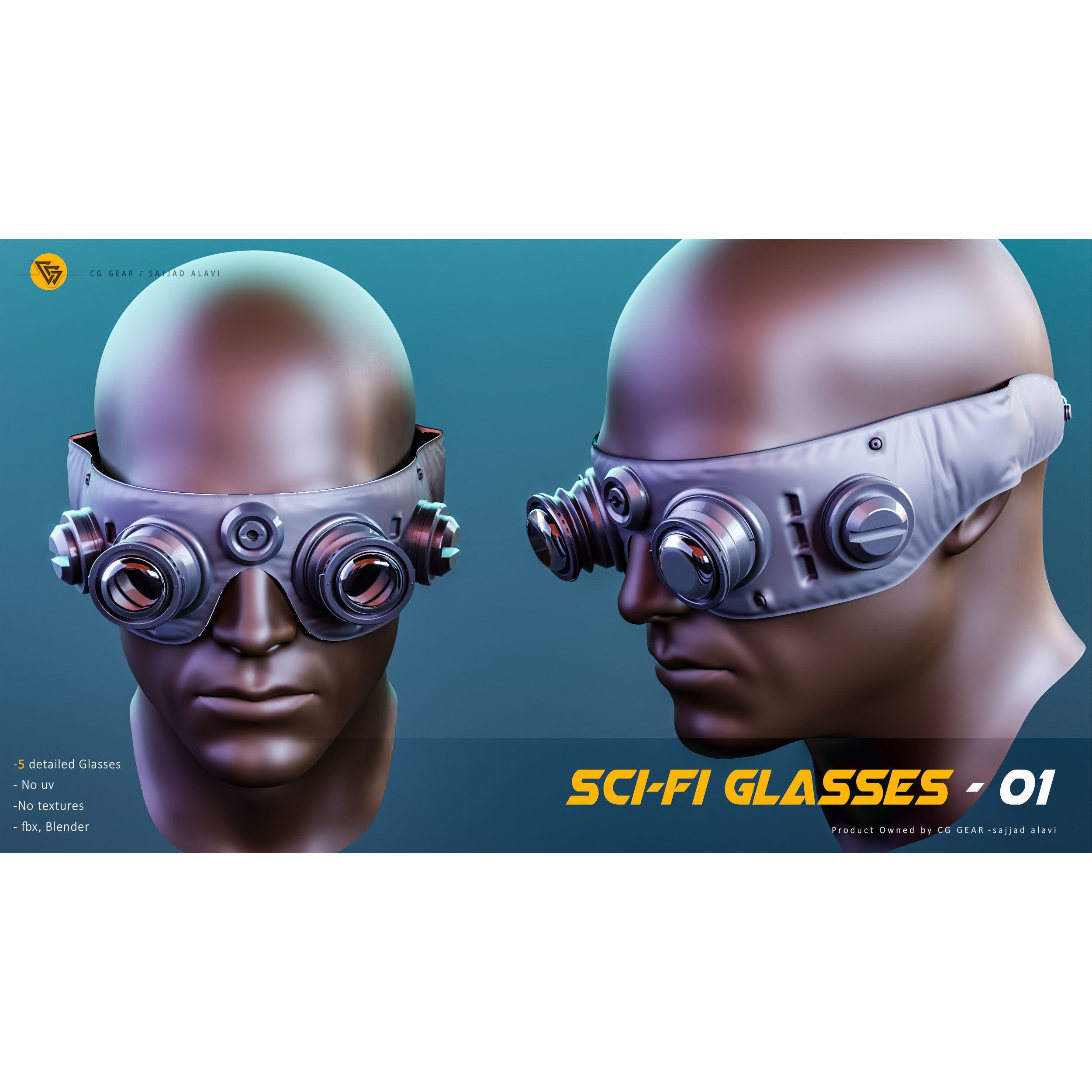 Sci-Fi Glasses - Low-Poly Game-Ready 3D Model - View 3