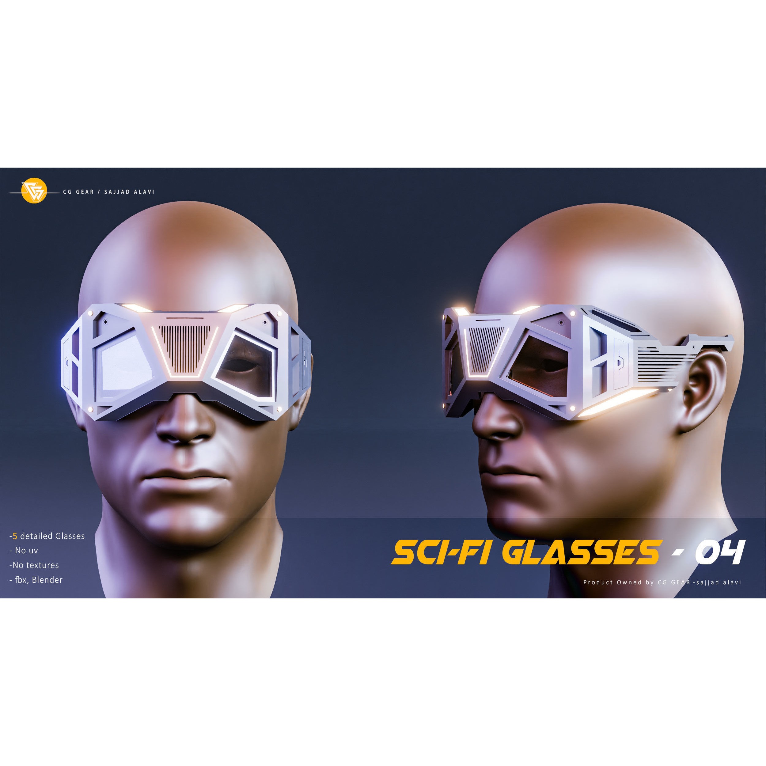 Sci-Fi Glasses - Low-Poly Game-Ready 3D Model - View 6