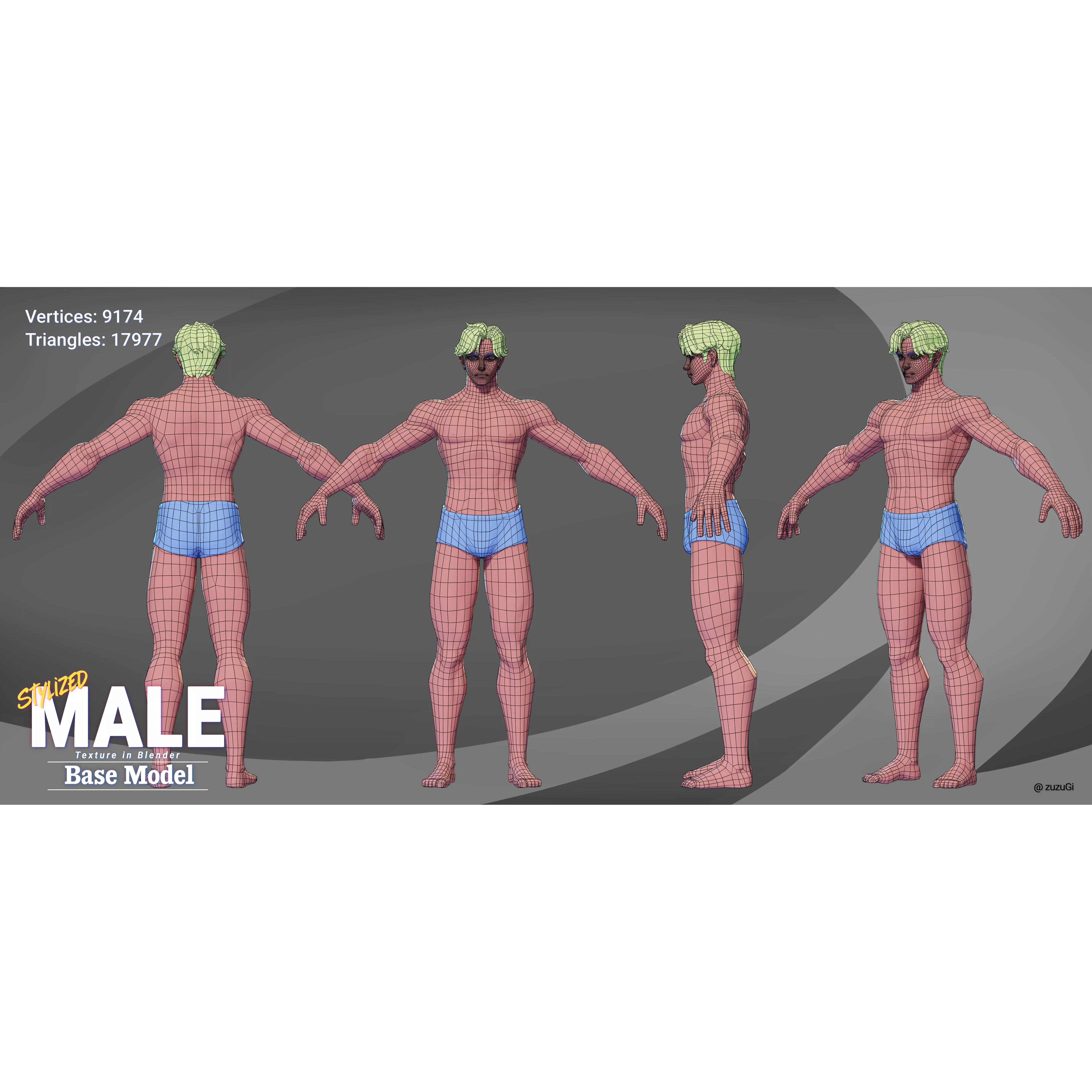 Stylized Kpop Male and Female Base Body - Low-Poly Game-Ready 3D Model - View 10