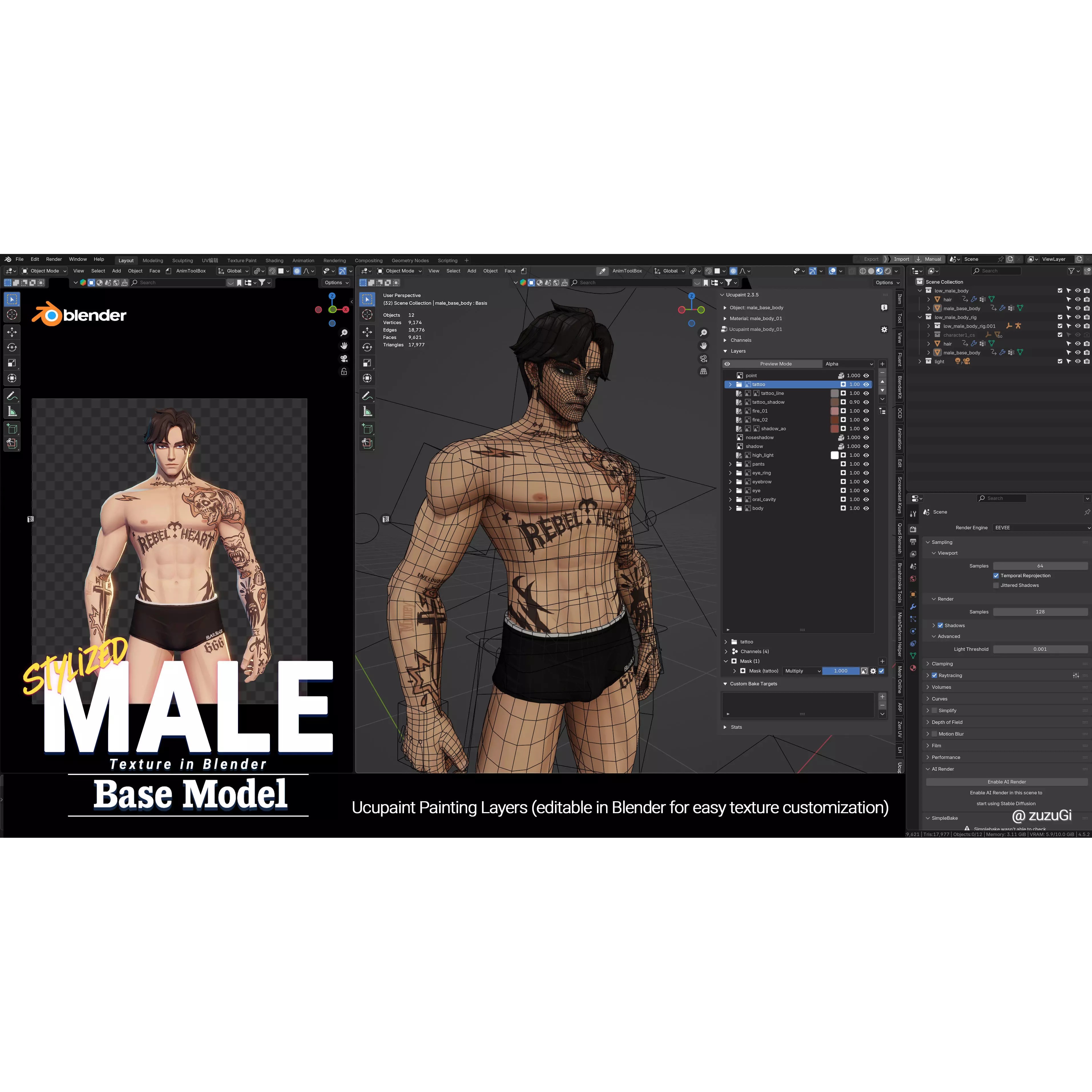 Stylized Kpop Male and Female Base Body - Low-Poly Game-Ready 3D Model - View 12