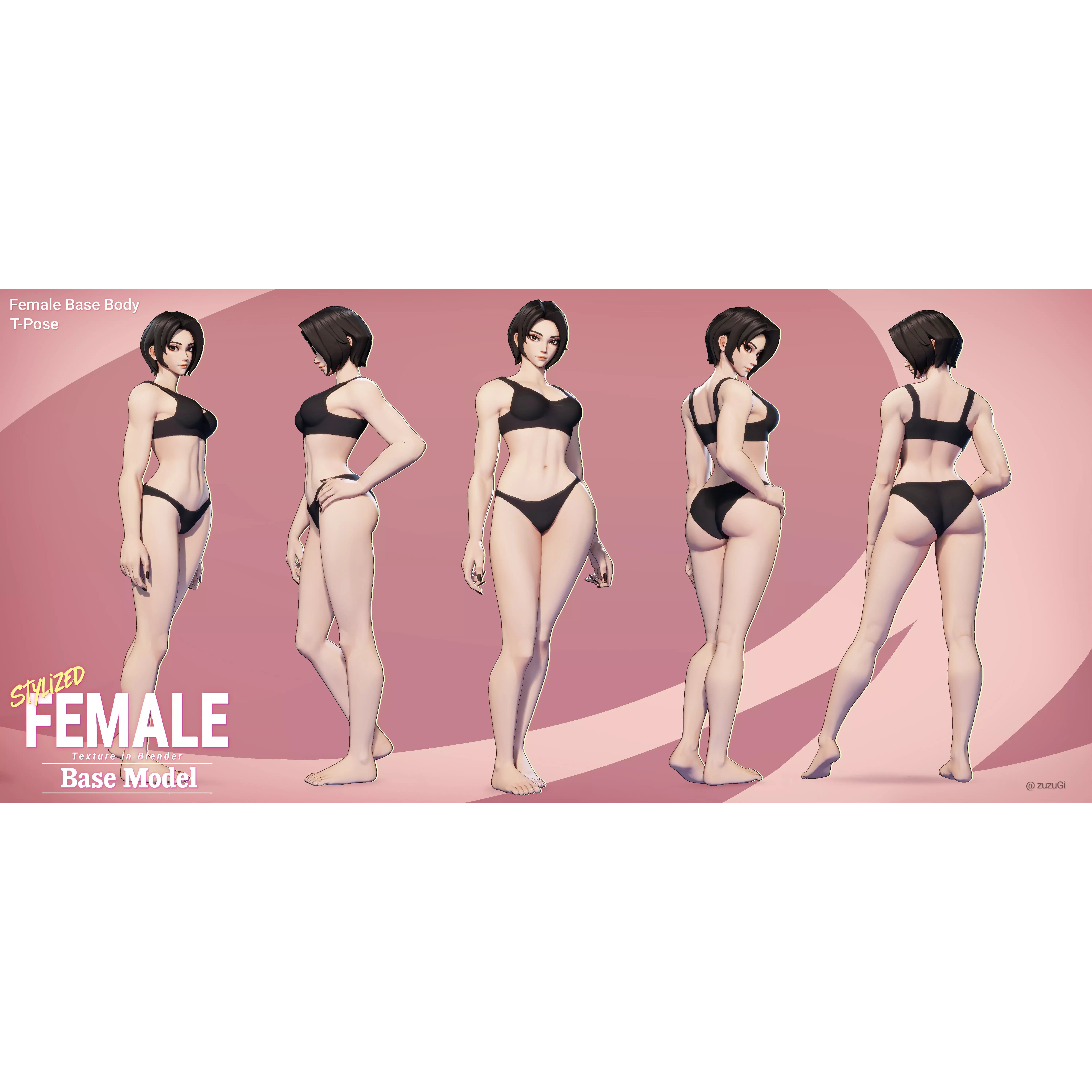 Stylized Kpop Male and Female Base Body - Low-Poly Game-Ready 3D Model - View 14