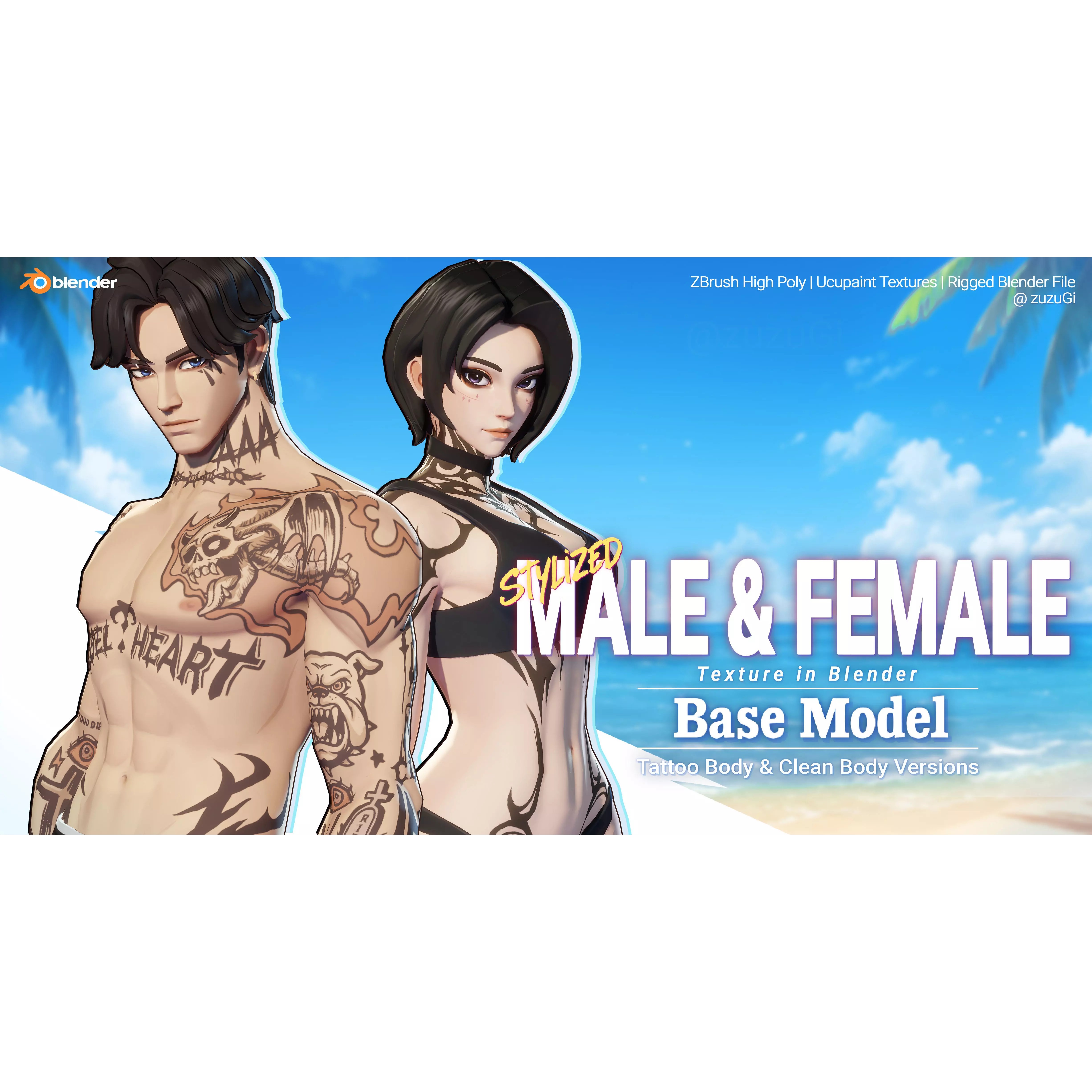 Stylized Kpop Male and Female Base Body - Low-Poly Game-Ready 3D Model - View 2