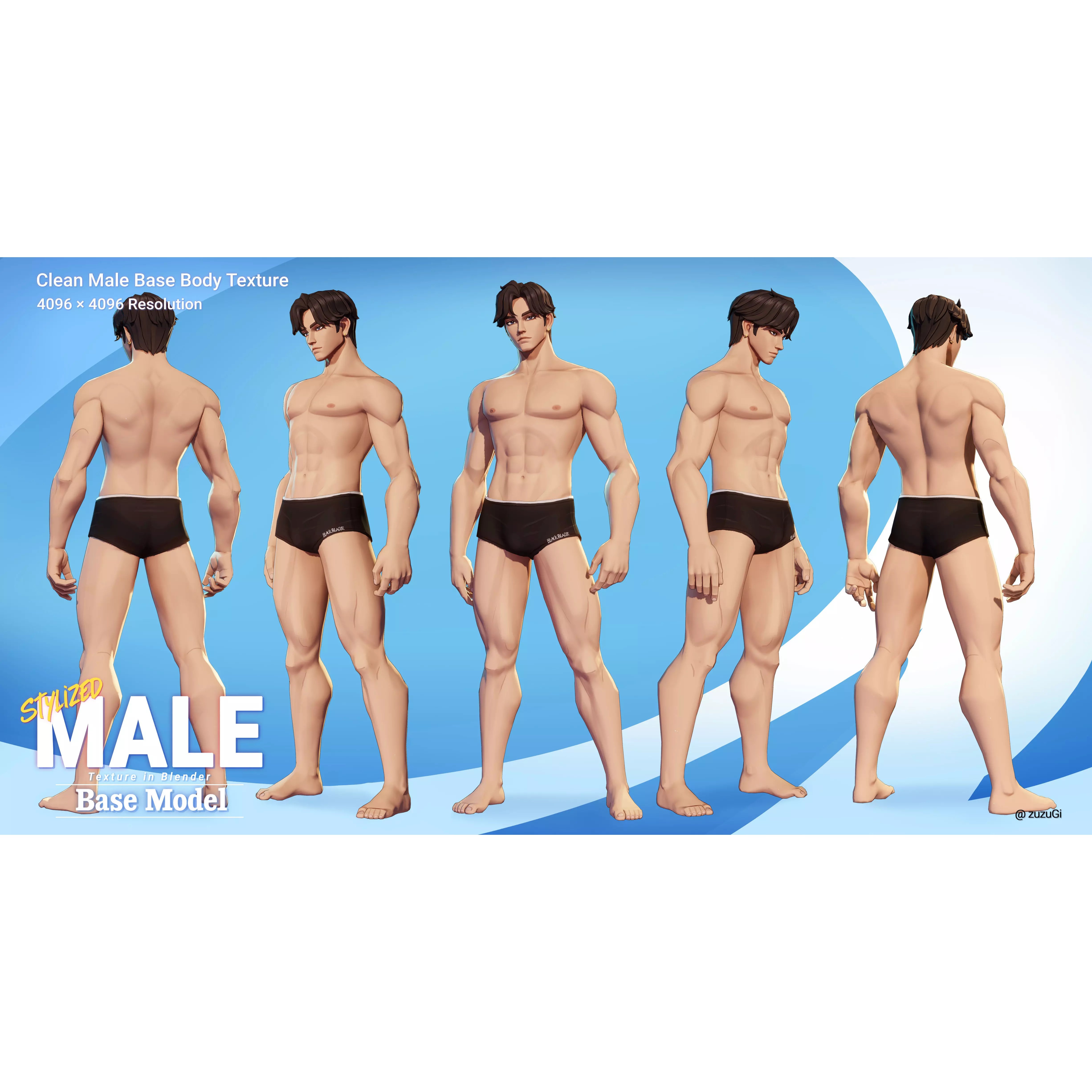 Stylized Kpop Male and Female Base Body - Low-Poly Game-Ready 3D Model - View 3