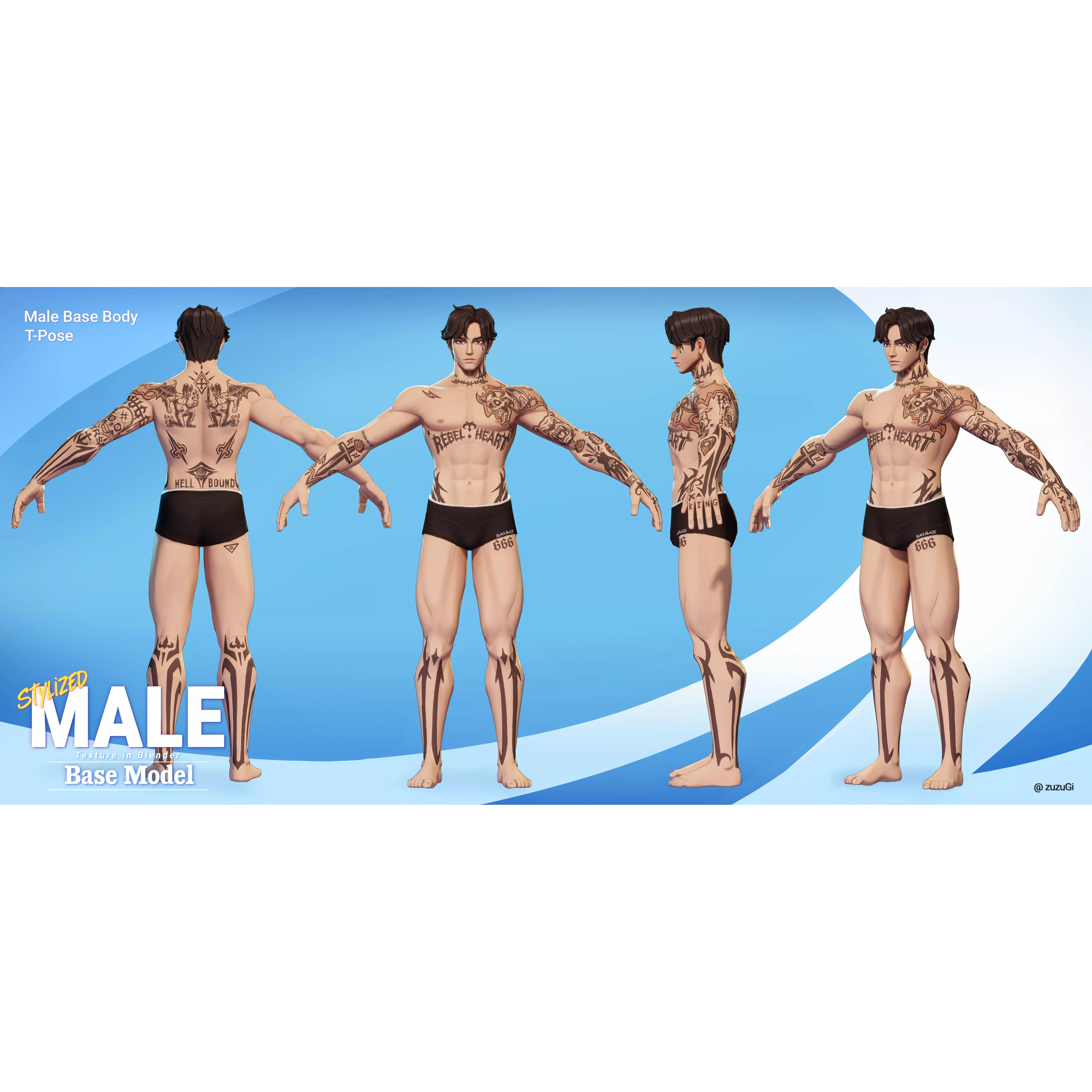 Stylized Kpop Male and Female Base Body - Low-Poly Game-Ready 3D Model - View 5
