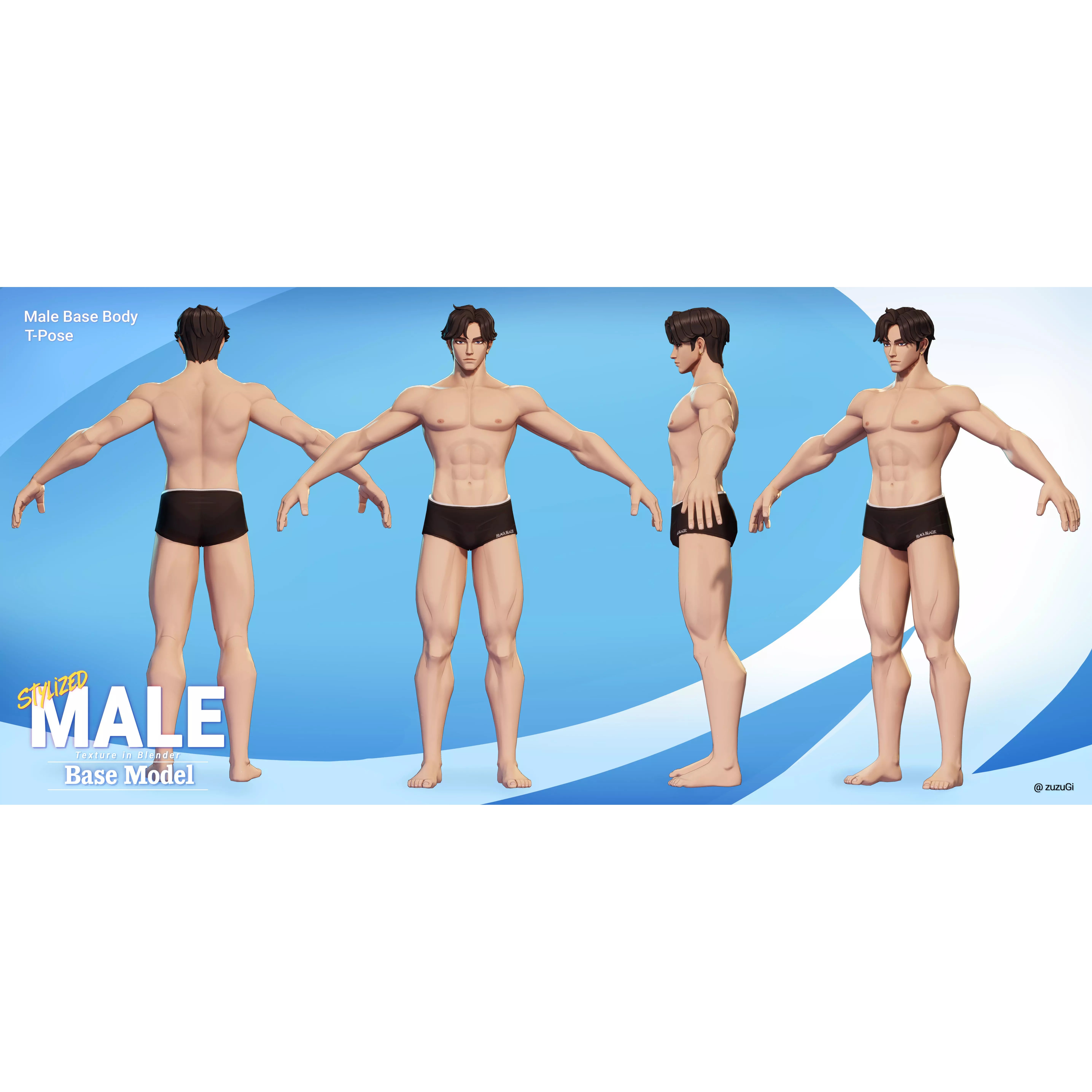 Stylized Kpop Male and Female Base Body - Low-Poly Game-Ready 3D Model - View 6