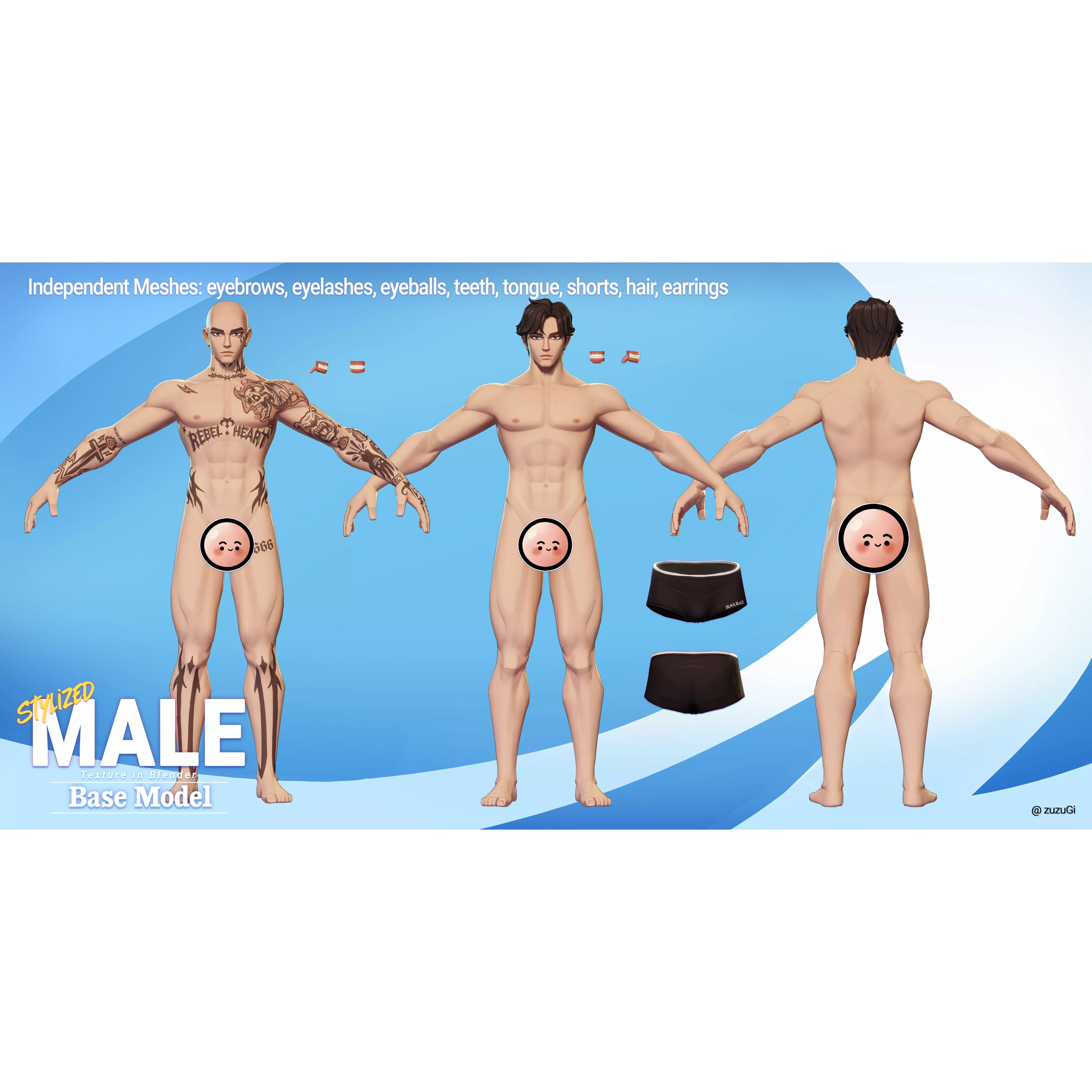 Stylized Kpop Male and Female Base Body - Low-Poly Game-Ready 3D Model - View 7