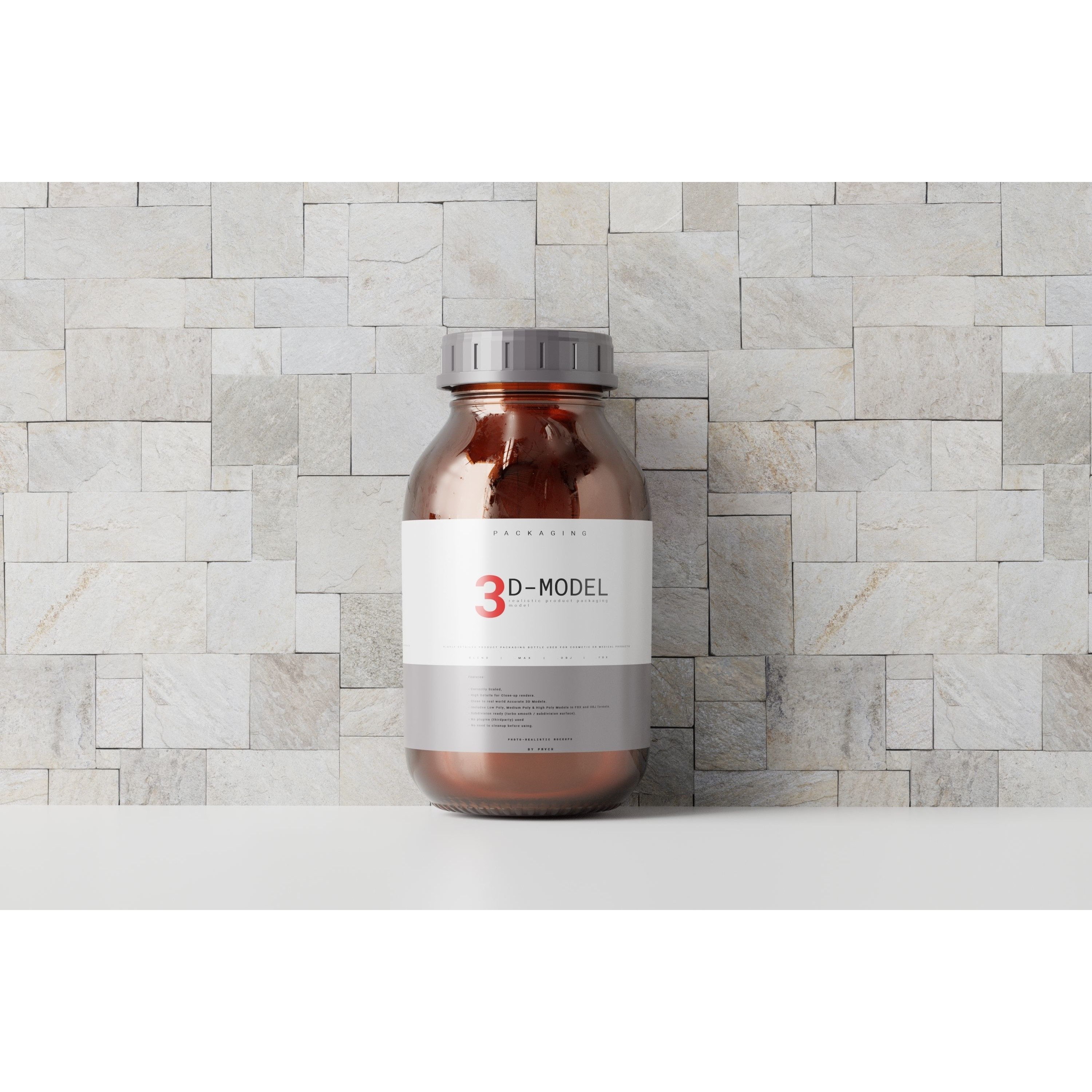 Amber Glass Cosmetic Packaging Bottle - Low-Poly 3D Model