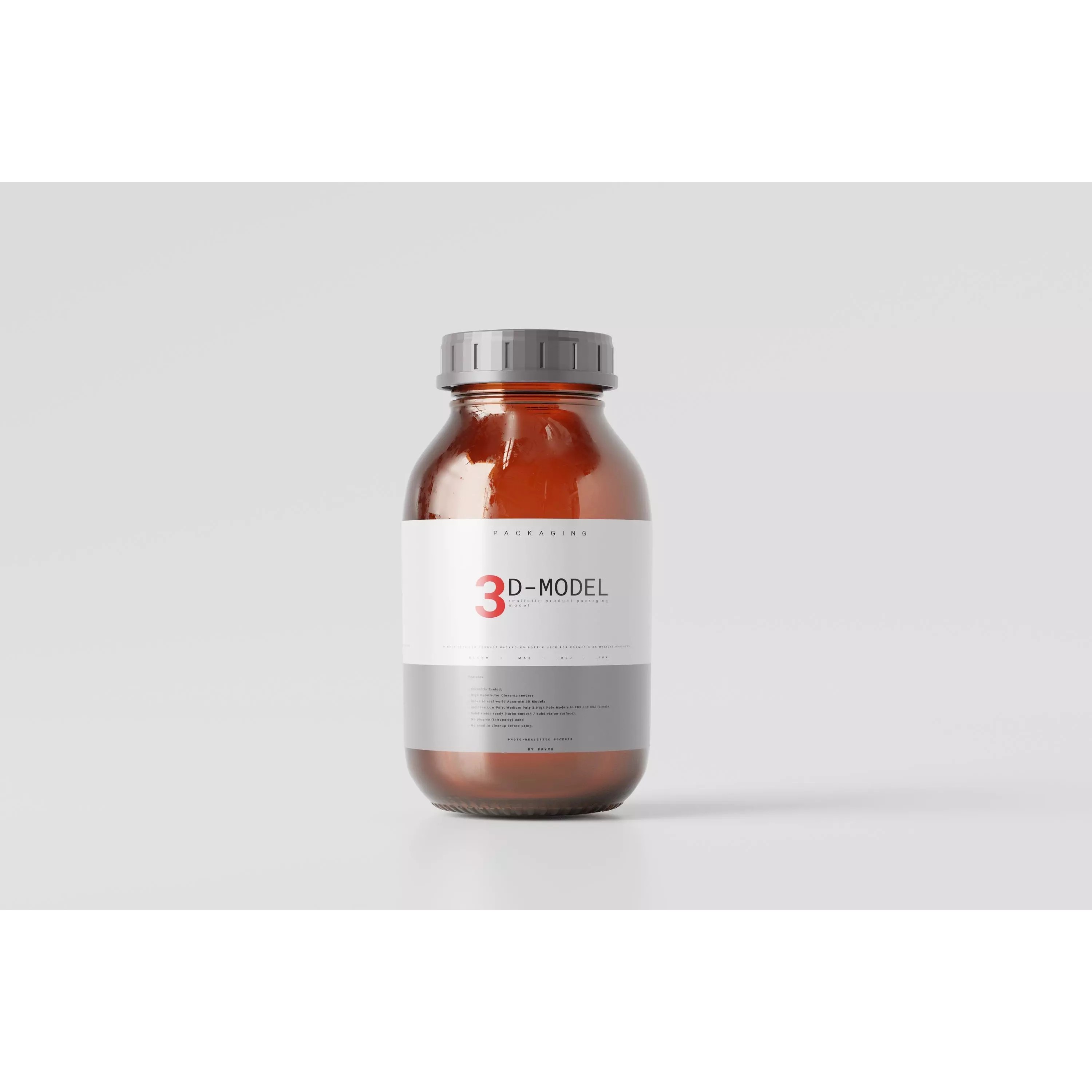 Amber Glass Cosmetic Packaging Bottle - Low-Poly 3D Model - View 2