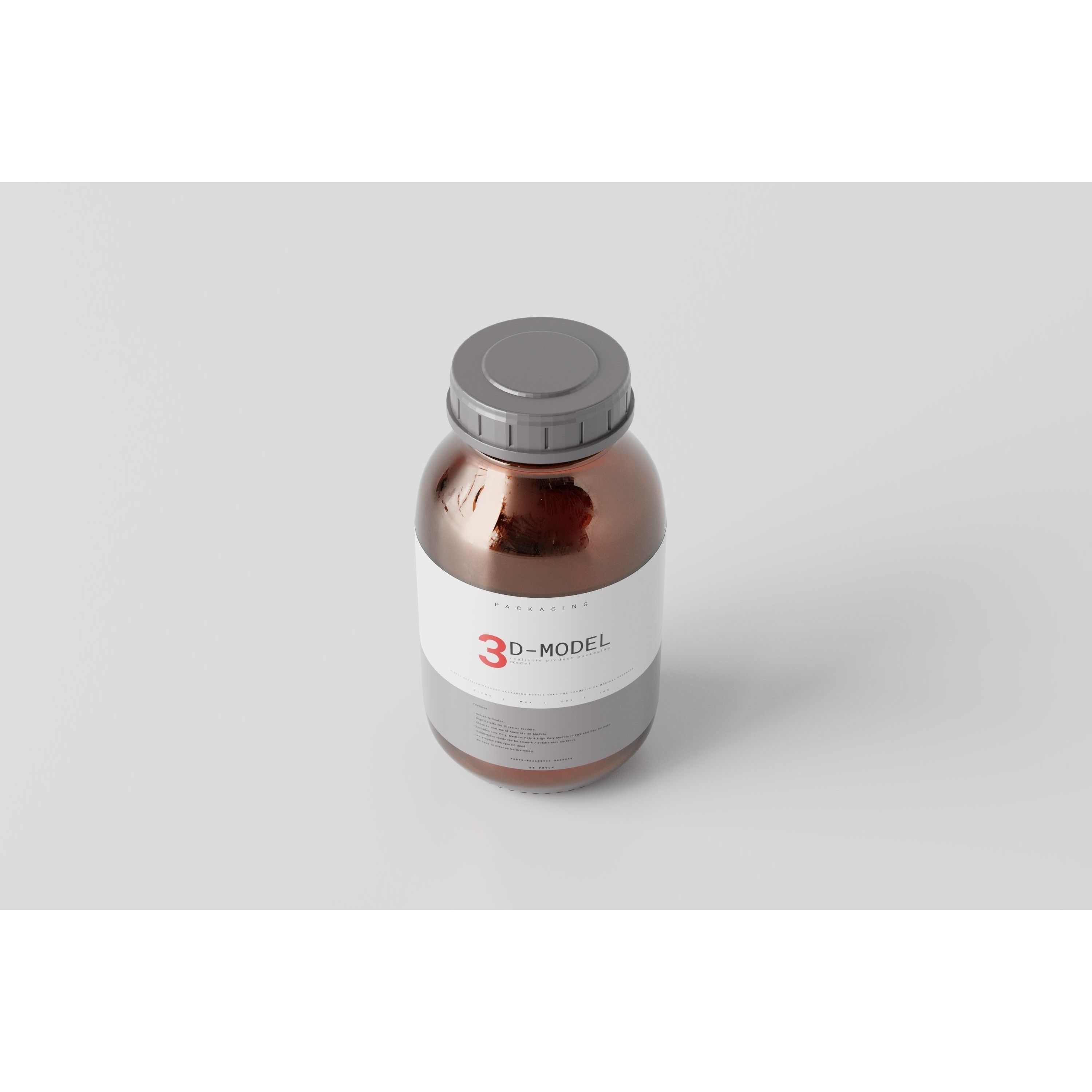 Amber Glass Cosmetic Packaging Bottle - Low-Poly 3D Model - View 3
